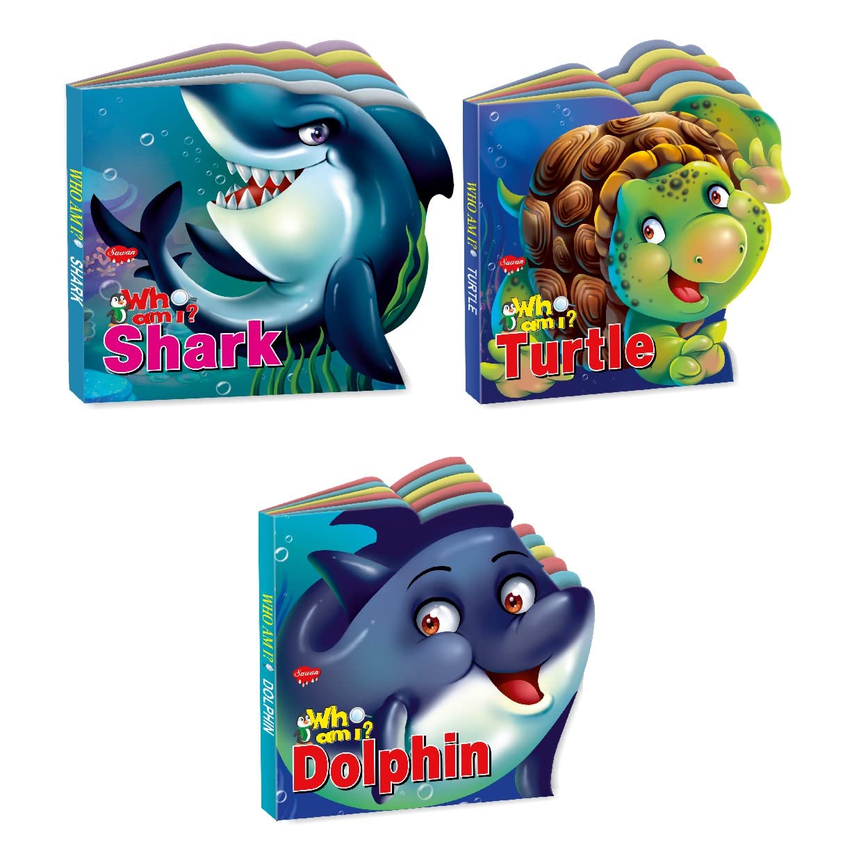Sawan Who Am I : Shark, Turtle, Dolphin | Pack Of 3 Books [Board Book] Sawan; Manoj Publications Editorial Board; Sahil Gupta An
