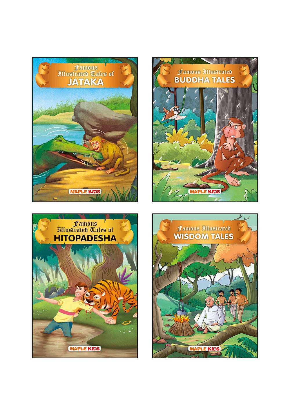 Animal Tales (Illustrated) (Set of 4 Books)  Moral Stories  Jataka Tales, Buddha Tales, Hitopadesha Tales, Wisdom Tales  Bedt