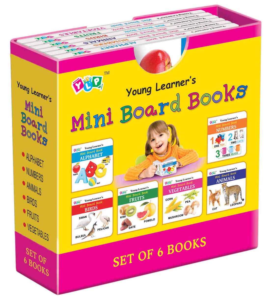 Mini Board Books Box Of 6 Books: Early Learning Gift Pack For Toddlers & Preschool Kids | Alphabet, Numbers, Fruits, Vegetables,