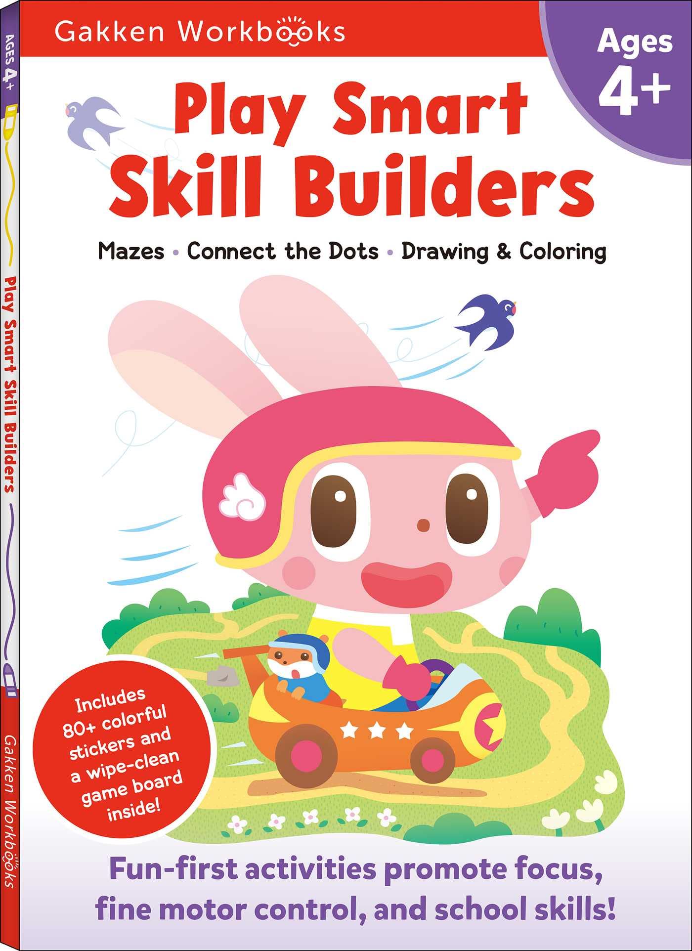 Play Smart Skill Builders Age 4+: PreK Activity Workbook with Stickers for Toddlers Ages 4, 5, 6: Build Focus and Pencontrol S