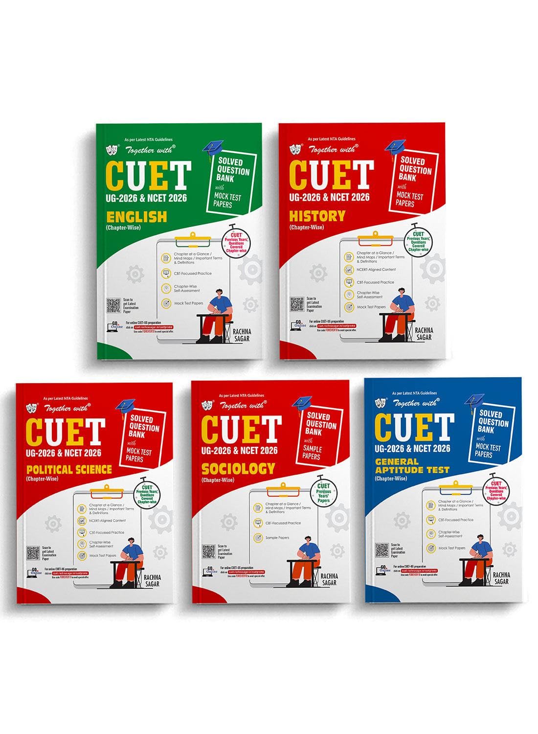 Together with CUET UG & NCET Question Banks | Combo of 5 Books for Humanities 2026 Exam English, History, Political Science, Soc