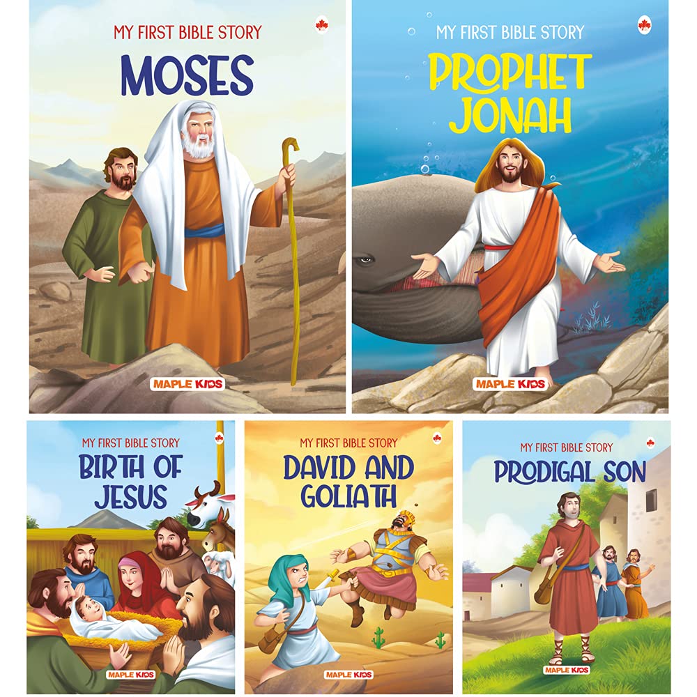 Bible Stories  David and Goliath, Birth of Jesus, Prodigal Son, Prophet Jonah, Moses  for Children (Illustrated) (Set of 5 Boo
