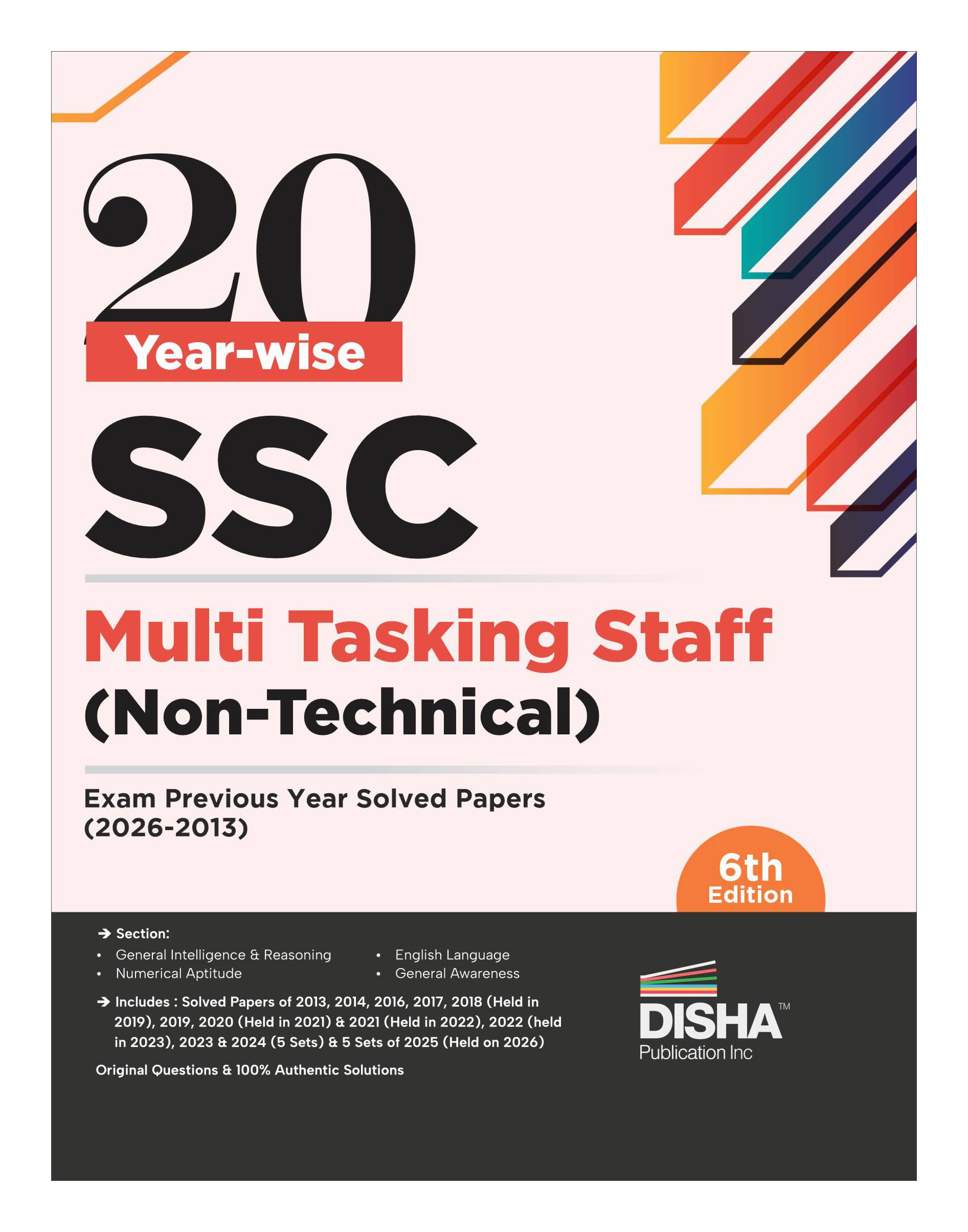 Disha 20 Yearwise SSC MTS Multi Tasking Staff (NonTechnical) Exam Previous Year Solved Papers (2026  13) 6th Edition| Include