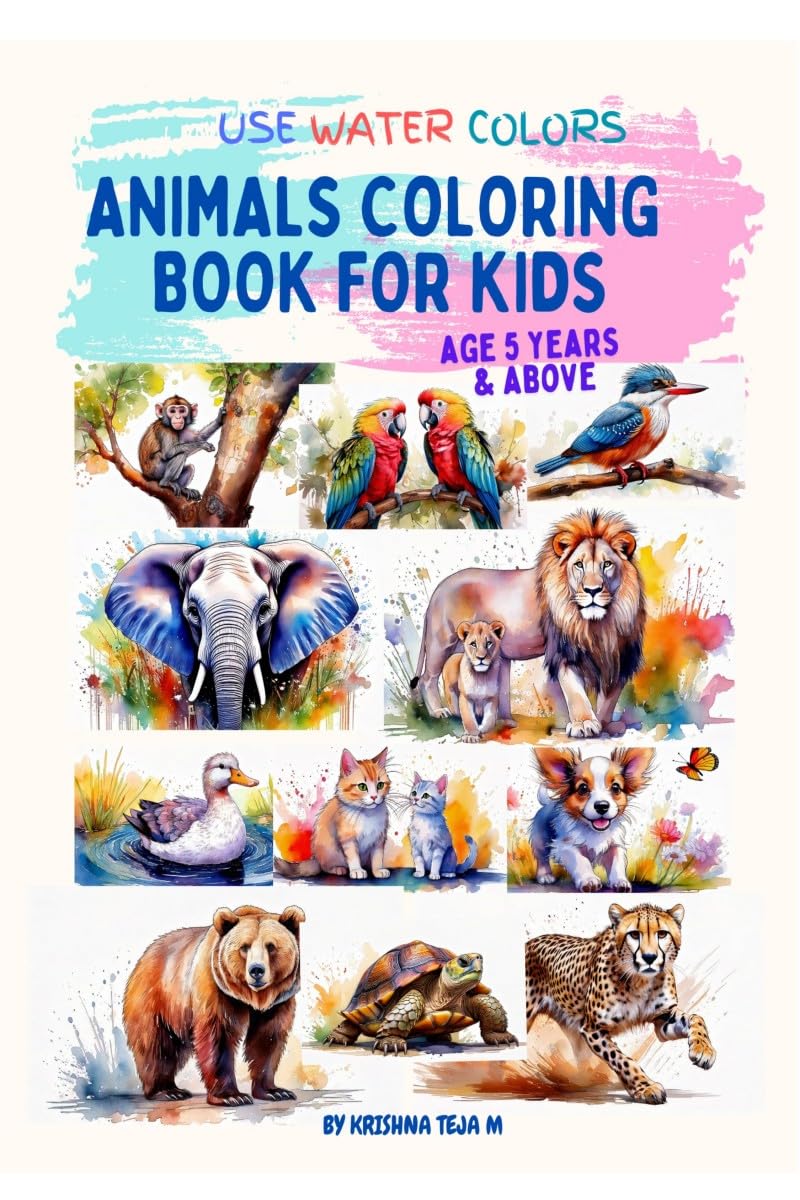 Animals Coloring Book for Kids: Use water colors for drawing