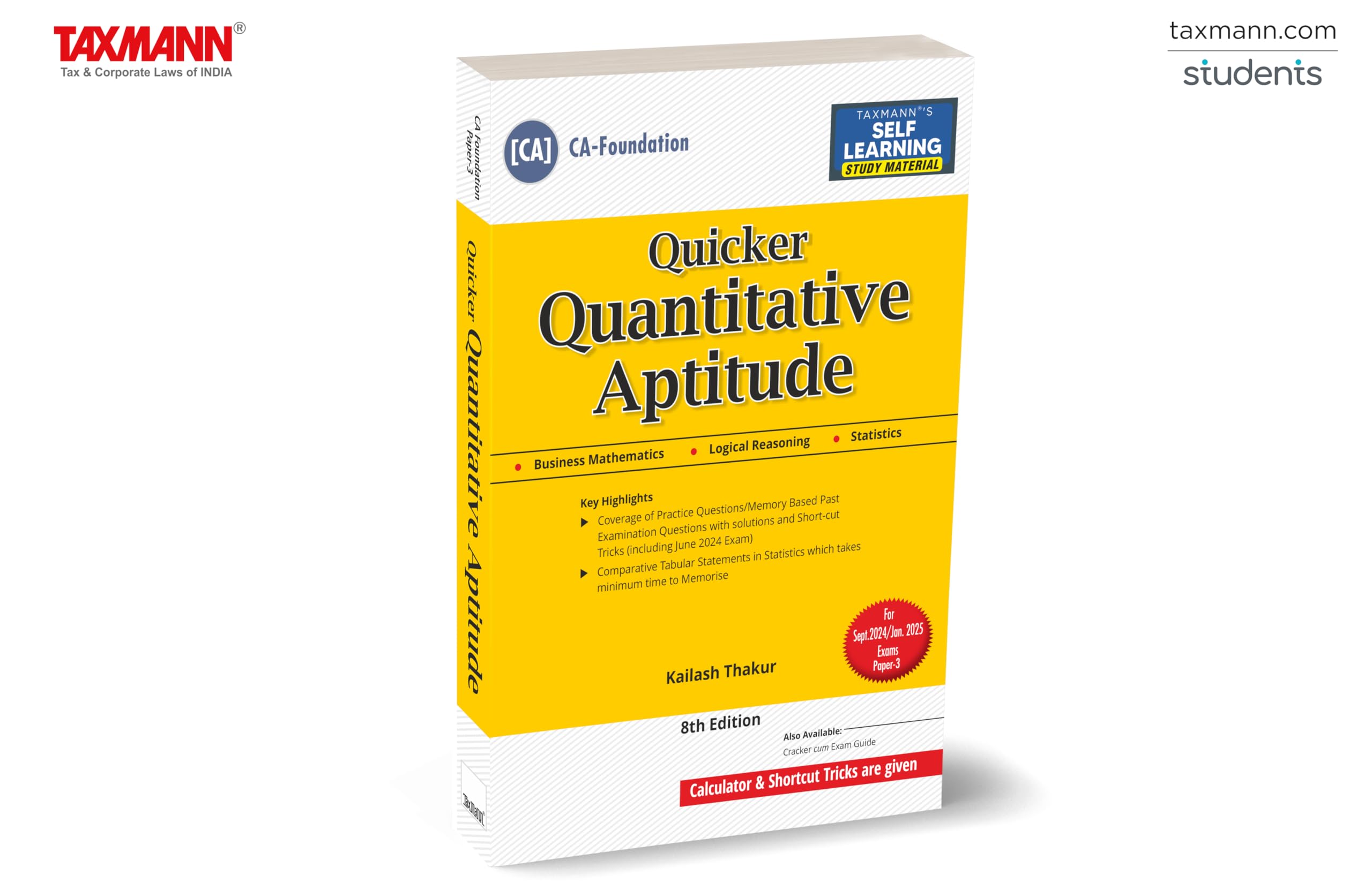 Taxmanns QUICKER Quantitative Aptitude (Paper 3 | Maths | LR | Stats)  Comprehensive study material with calculator tricks fo