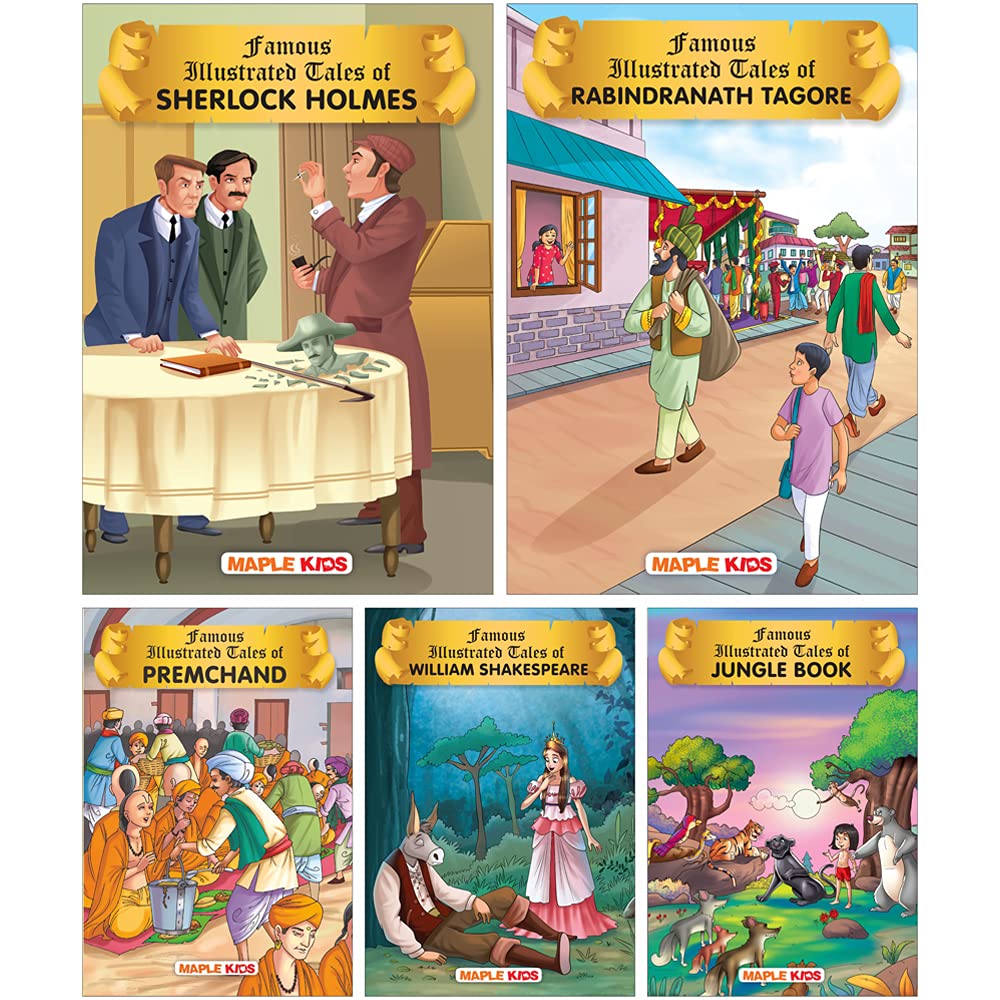 Famous Writers (Set of 5 Books)  Sherlock Holmes, Rabindranath Tagore, Premchand, William Shakespeare, Jungle Book