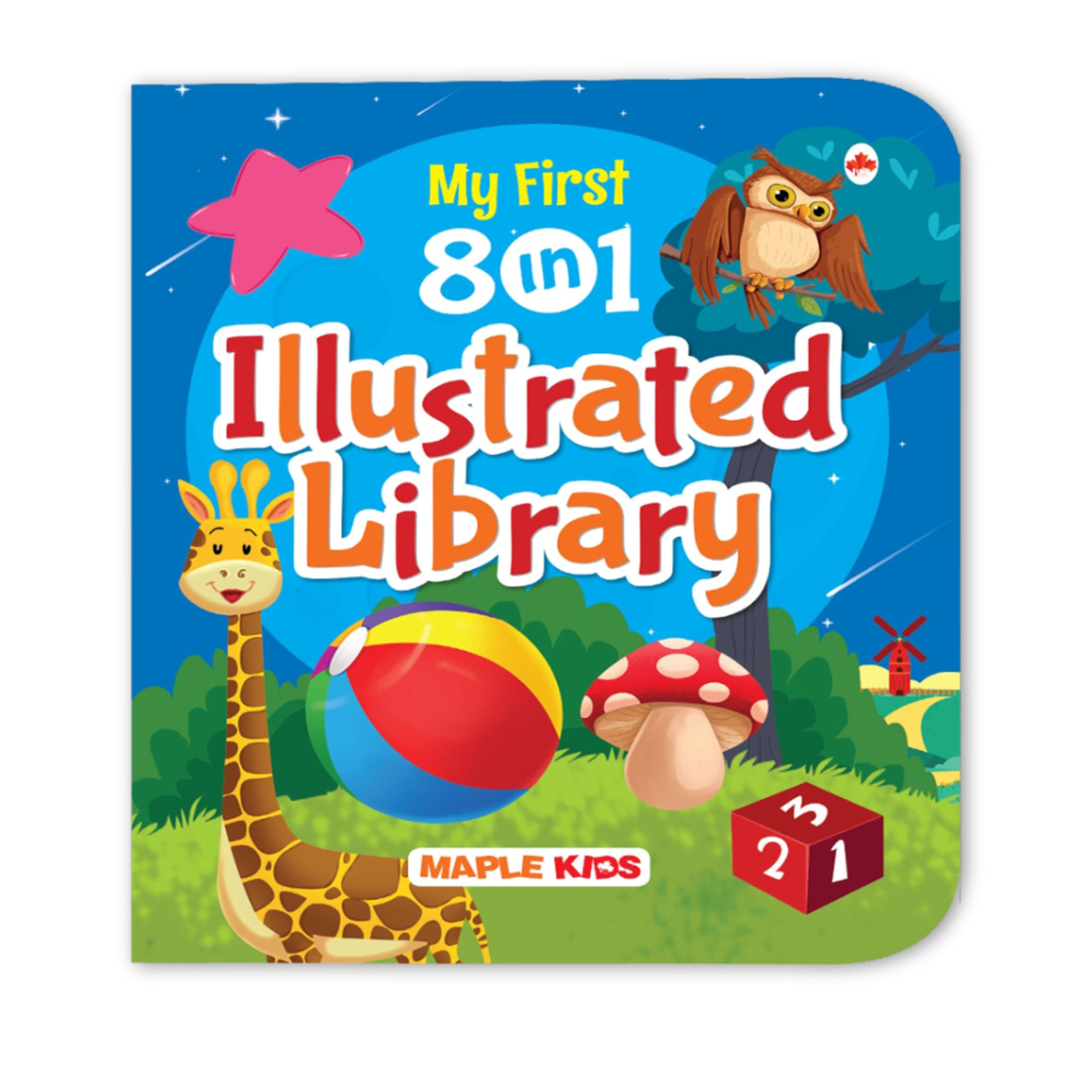 My First 8 in 1 Illustrated Library Board Book  Alphabet, Numbers, Animals, Birds, Colours, Shapes, Fruits, Vegetables  Board 