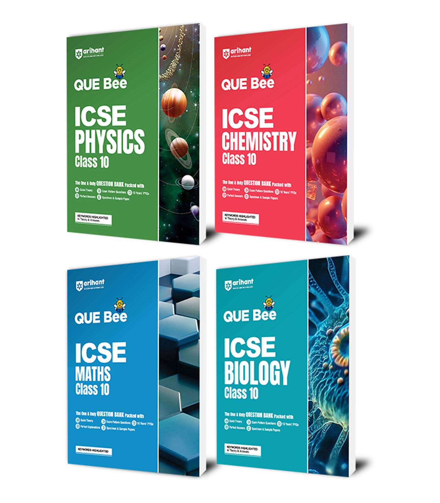 Arihant QUE Bee ICSE Biology, Physics, Chemistry, Mathematics Class 10 Exam 2026 | Quick Theory, Exam Pattern Questions and Samp