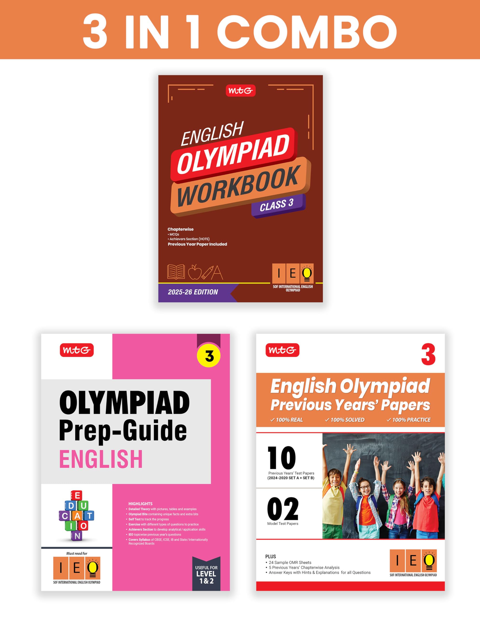 Mtg Class3 International English Olympiad (Ieo) Workbook, PrepGuide & Previous Years Papers (Pyqs) With Mock Test Paper (Set O
