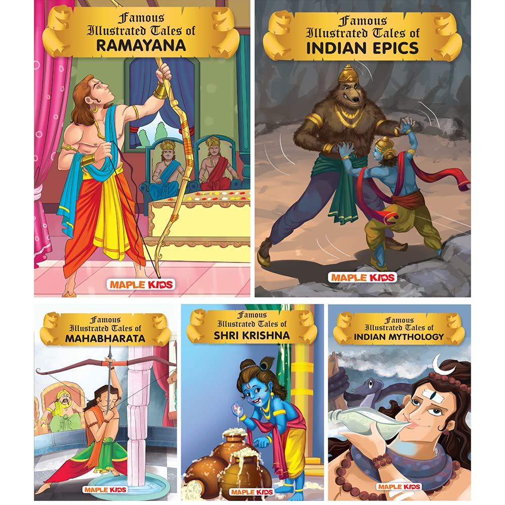 Mythological Tales (Illustrated) (Set of 5 Books with 85 Moral Stories)  for children  Mahabharata, Shri Krishna, Indian Mytho