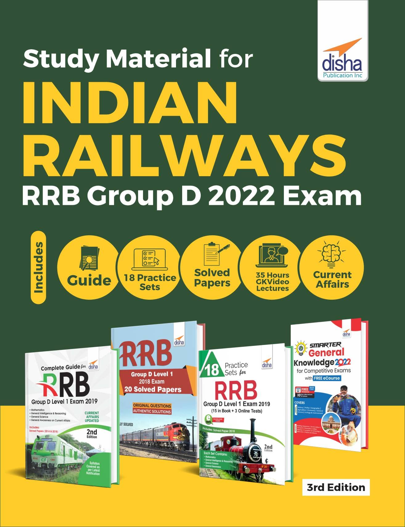 Study Material For Indian Railways Rrb Group D 2022 Exam : Guide, 18 Practice Sets, Solved Papers, 35 Hours Gk Video Lectures & 