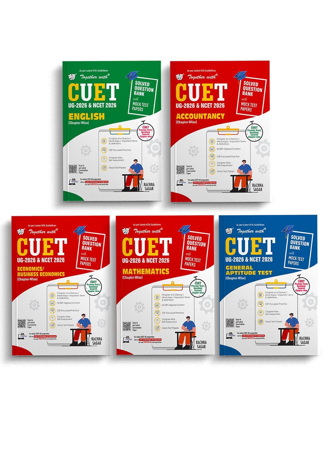 Together with CUET UG 2026 Question Bank for CBT practice | Combo Set of 5 Books English, Accountancy, Economics, Mathematics & 