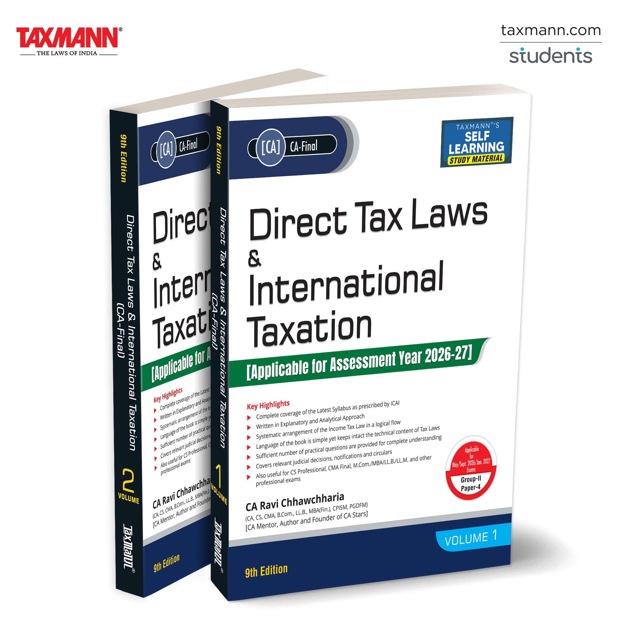 Taxmanns Direct Tax Laws & International Taxation | 2 Vols (Paper 4 | DT | A.Y. 202627)  Incorporating Concepttoapplicatio