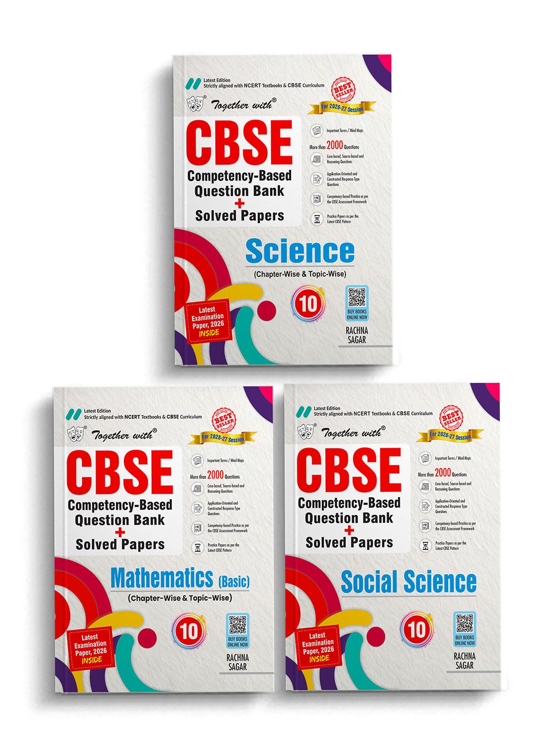 Together with CBSE Question Bank Class 10 202627 Maths (Basic), Science & Social Science | Combo of 3 Books with Practice Paper