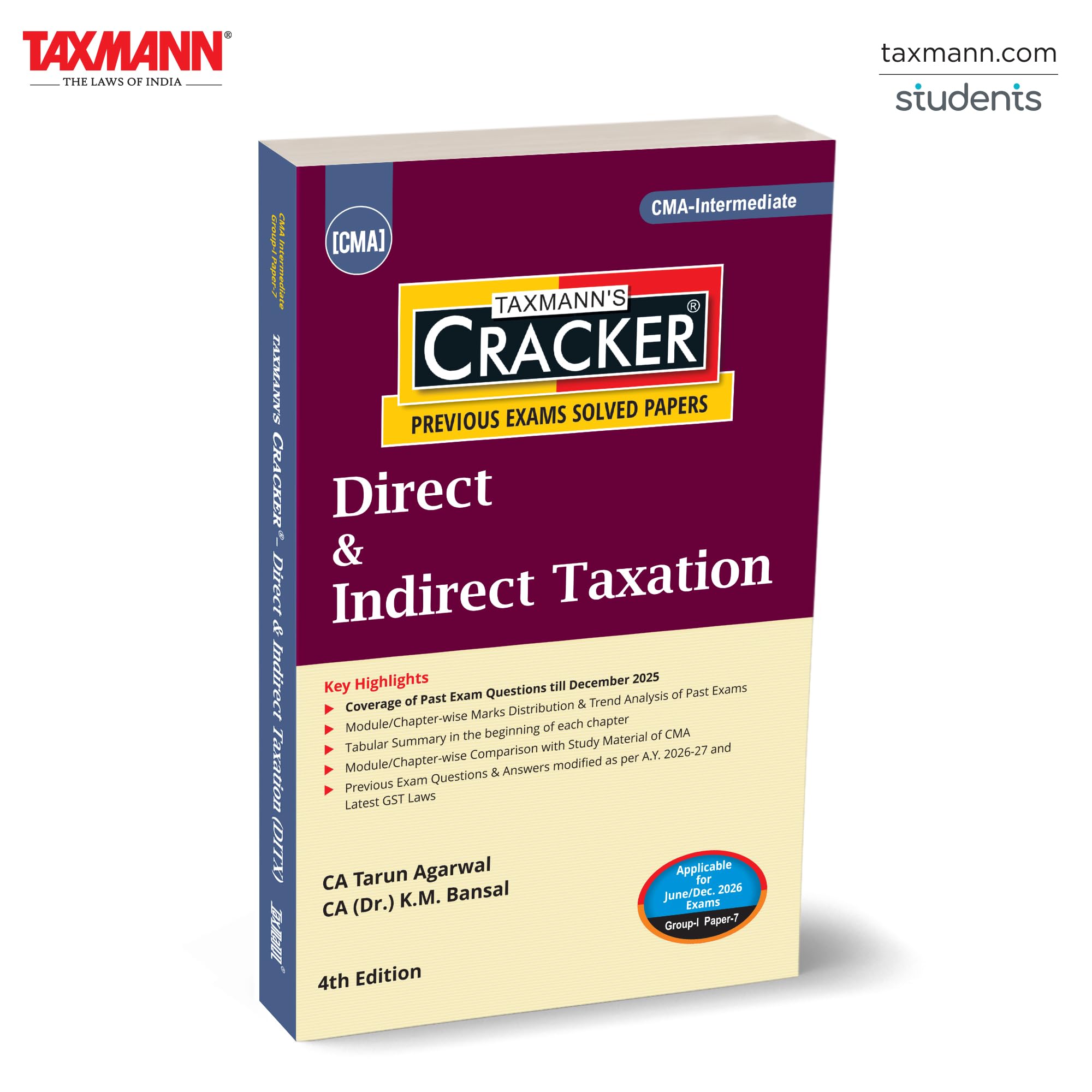 Taxmanns CRACKER for Direct & Indirect Taxation (Paper 7 | DITX | DT & IDT)  Updated & AmendedA.Y. 202627 | Latest GST & Cu