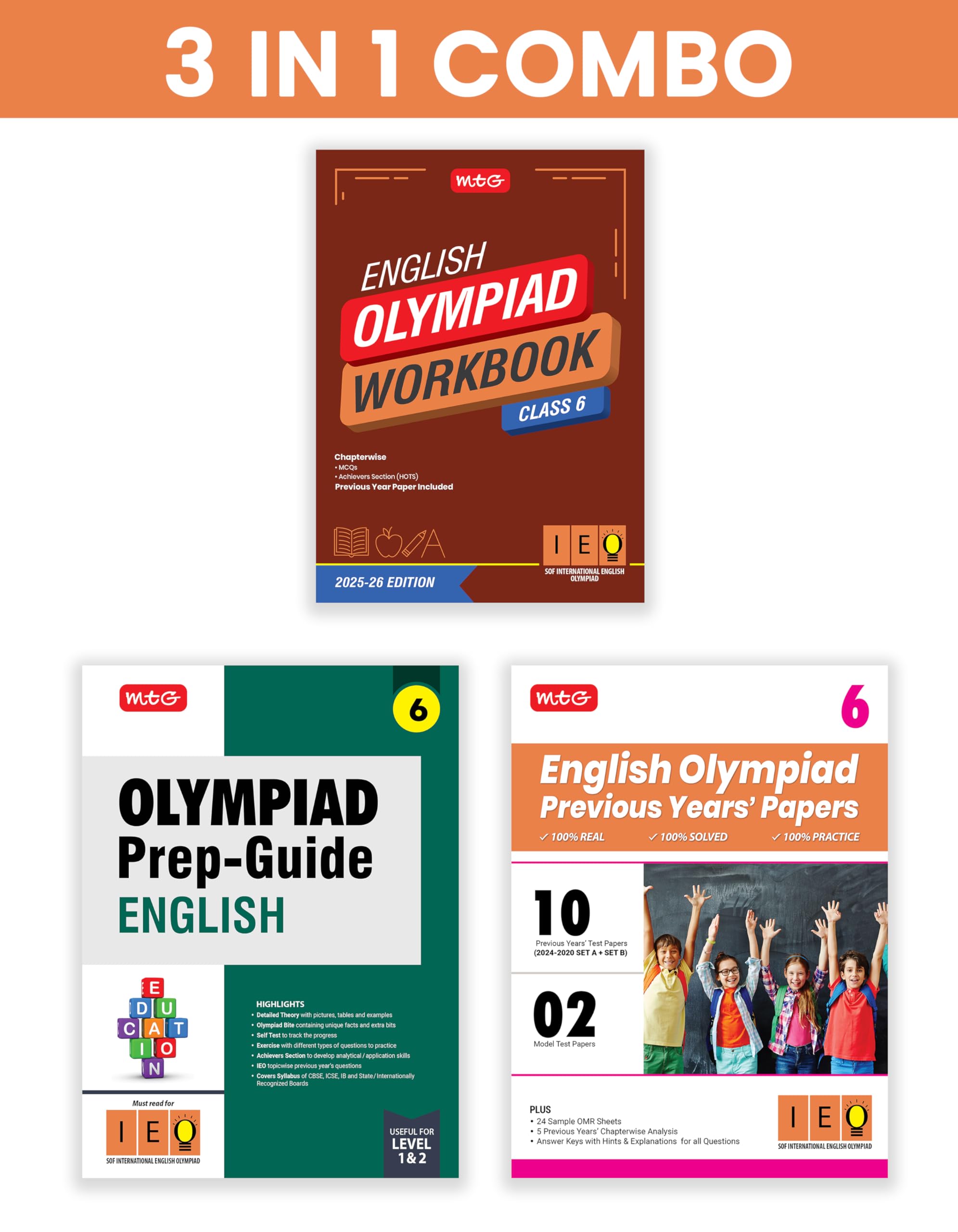 MTG Class6 International English Olympiad (IEO) Workbook, PrepGuide & Previous Years Papers (PYQs) with Mock Test Paper (Set o