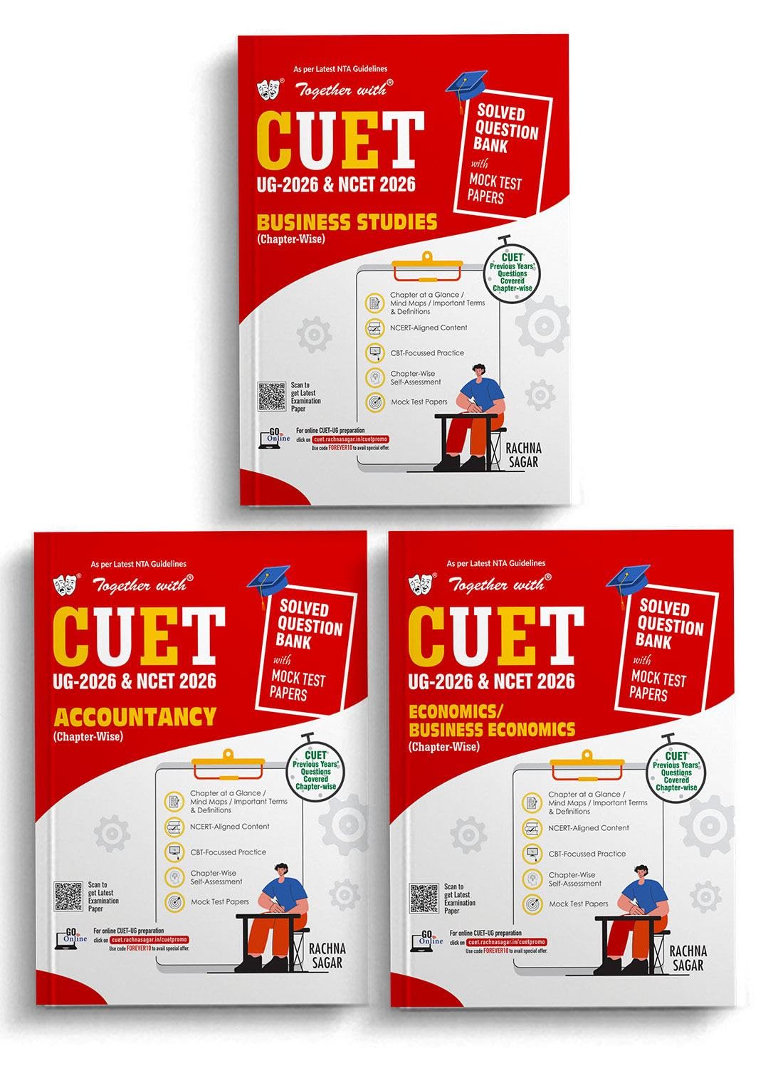 Together with MCQ based CUET Question Bank for UG 2026 exam | Combo Set of 3 Books Business Studies, Accountancy & Economics wit