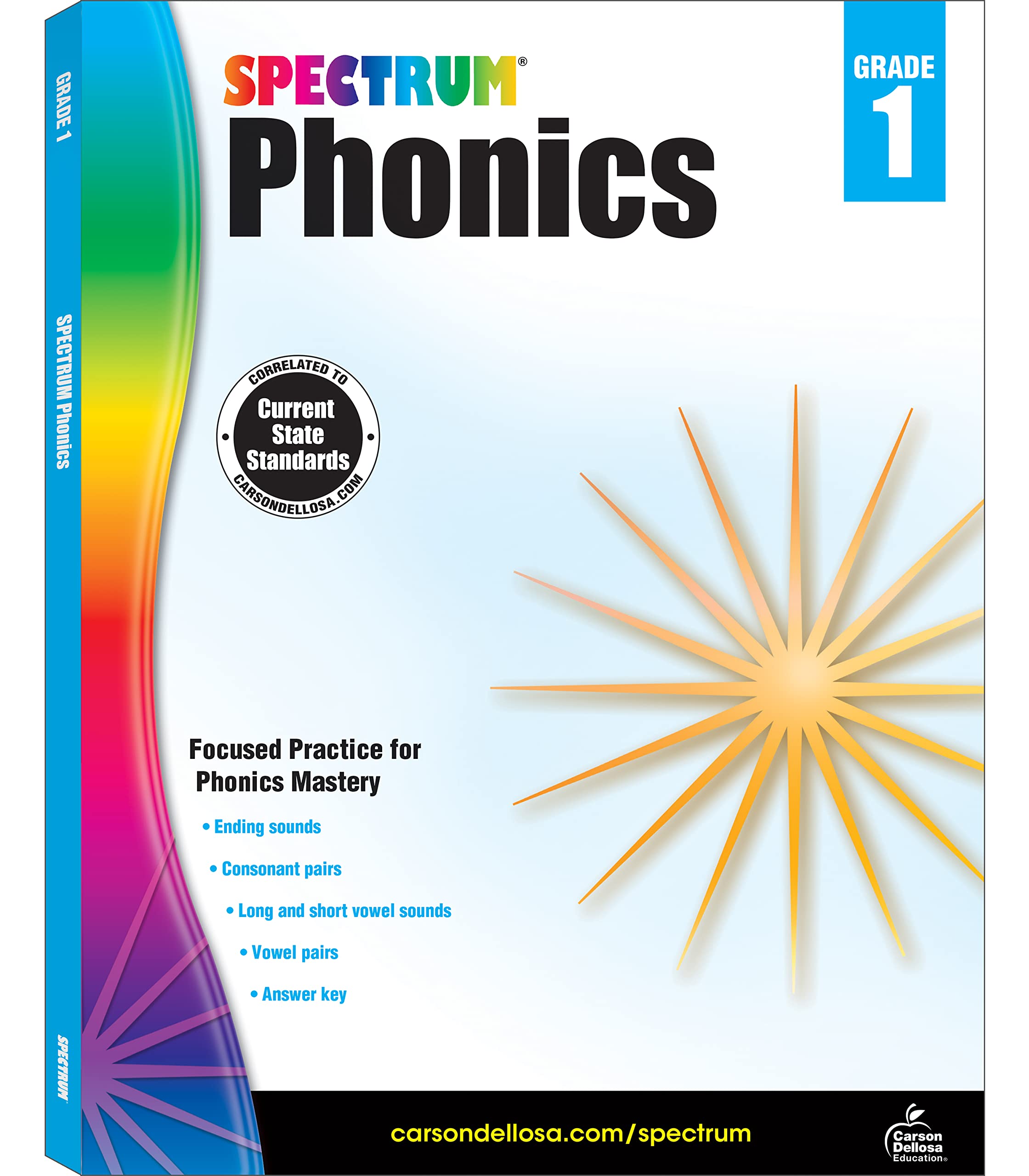Spectrum 1st Grade Phonics Workbooks, Vowel, Consonant, and Ending Sounds and Pairs, Letters, Words, and Sentence Writing Practi