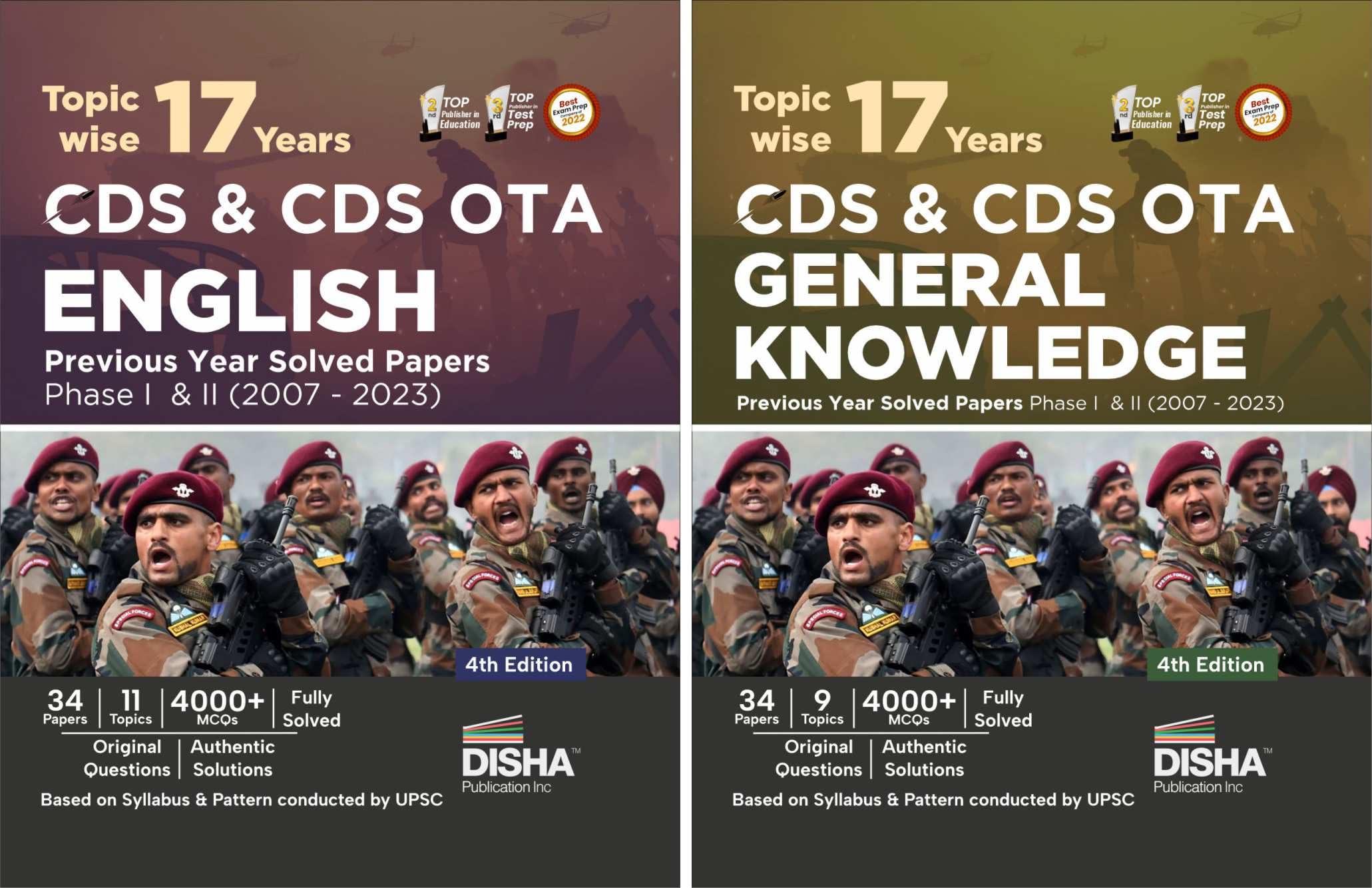 Combo (Set Of 2 Books) 17 TopicWise Cds Ota English & General Knowledge Previous Year Solved Papers (2007  2023) Phase I & Ii 