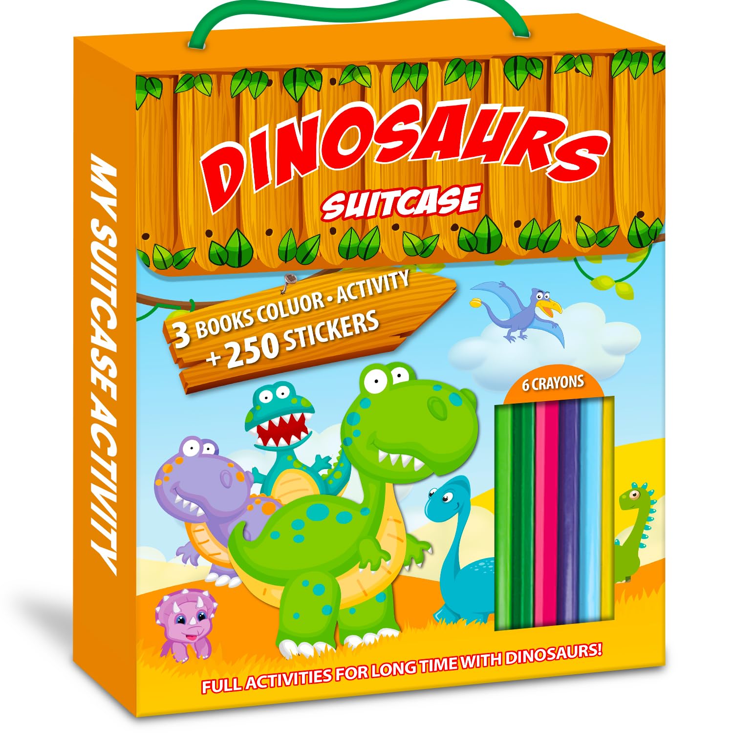 Early Learning Dinosaur Colouring Fun Activities Art and Craft Suitcase for Kids  1 Activity Book, 1 Sticker Book with 8 Full S