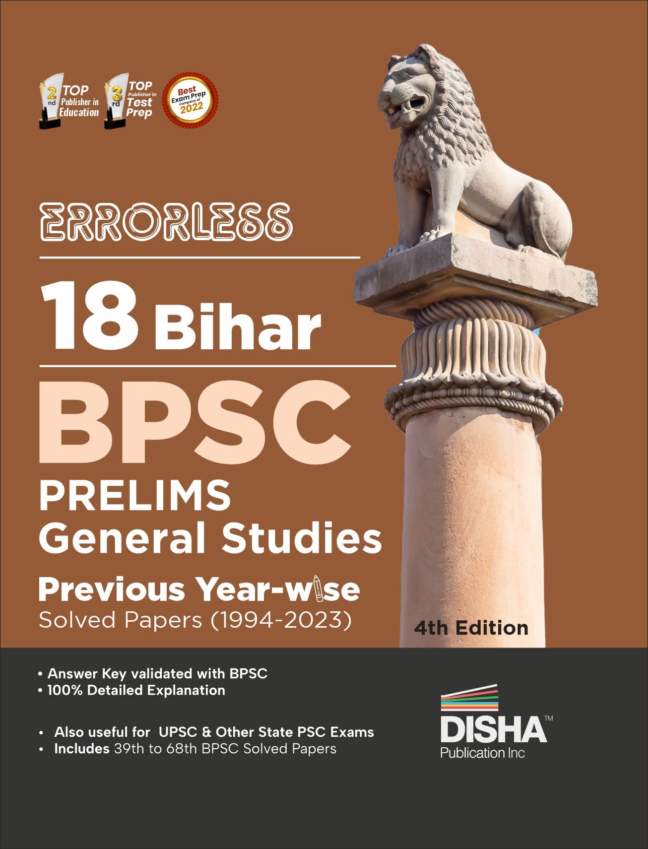 Errorless 18 Bihar Bpsc Prelims General Studies Previous YearWise Solved Papers (1994  2023) 4Th Edition | 39Th To 68Th Bpsc P
