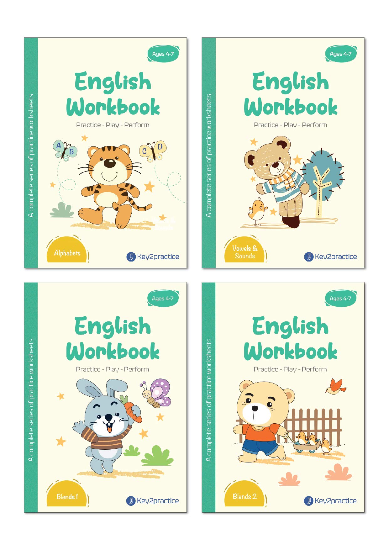 Key2Practice PrePrimary English Grammar Activity Workbook (Set Of 4) For Ages 47 Yrs : 258 Worksheets, Combo Of (Alphabets, Vo