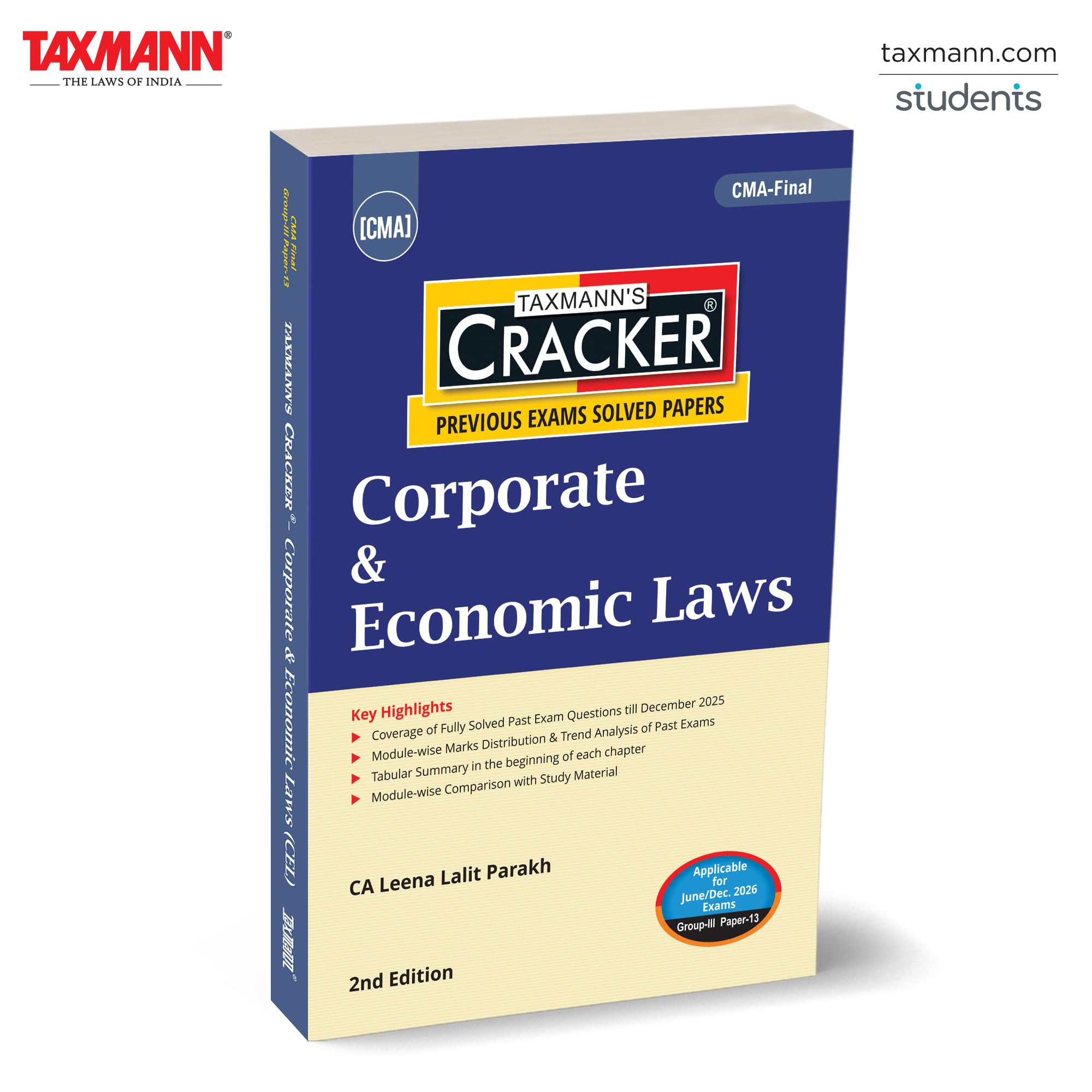 Taxmanns CRACKER for Corporate & Economic Laws (Paper 13 | CEL)  Delivers Fully Solved Past Exam Papers with Modulewise Mark