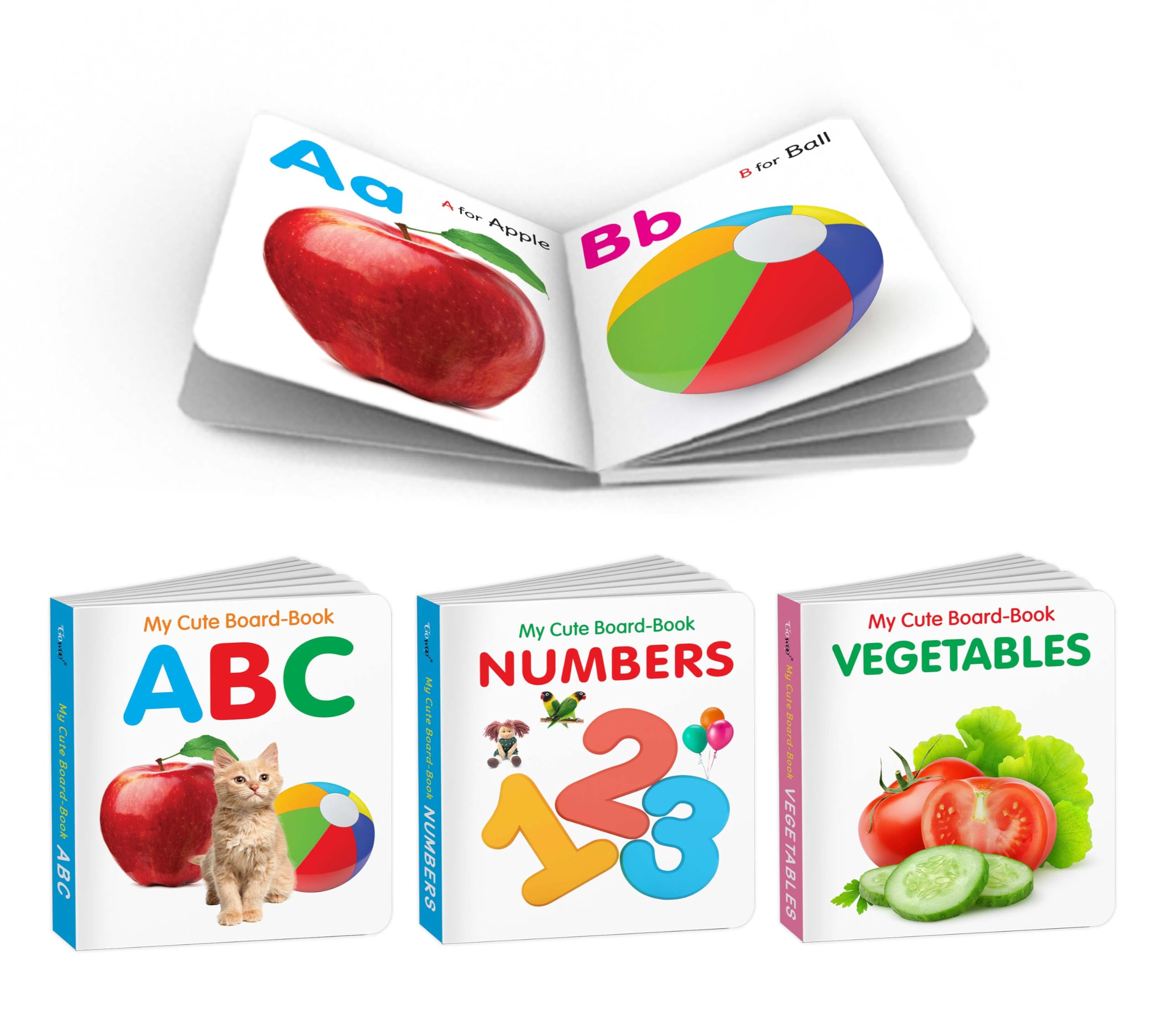AllinOne Learning Board Book Set for Children  ABC, Vegetables and Numbers : Creative Toddler Learning Board Books, abc lear