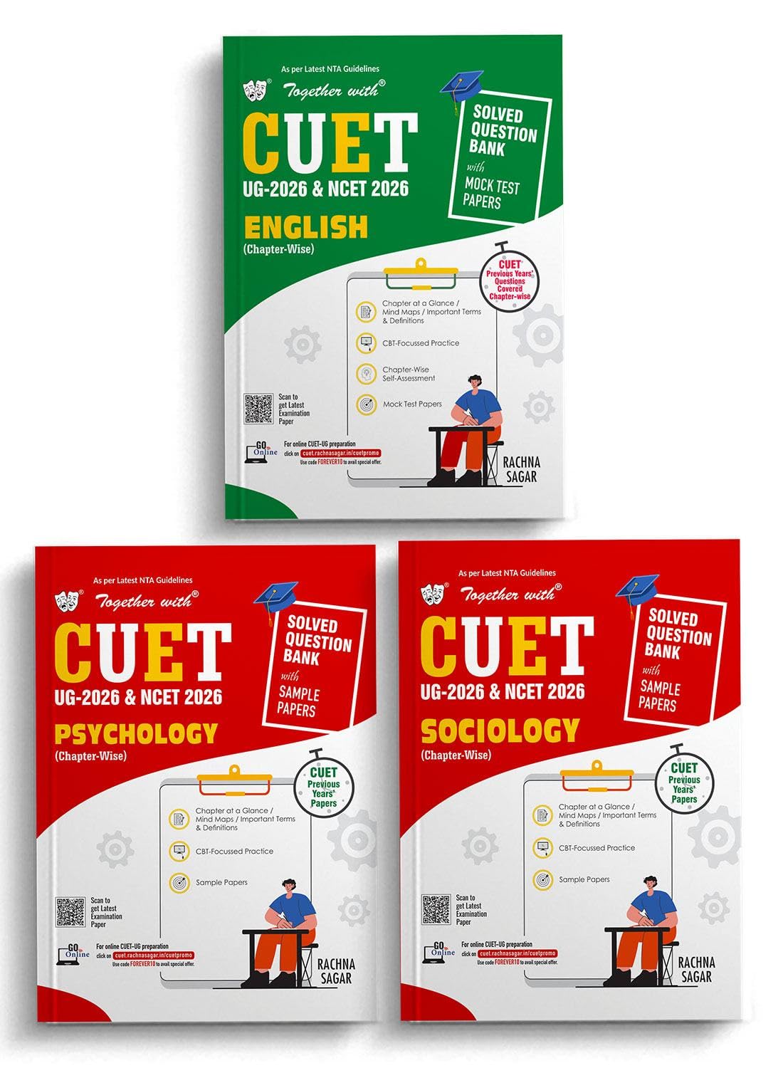 Together with CUET UG 2026 Question Banks| Combo Set of 3 Books for Humanities stream English, Psychology, Sociology | Chapter