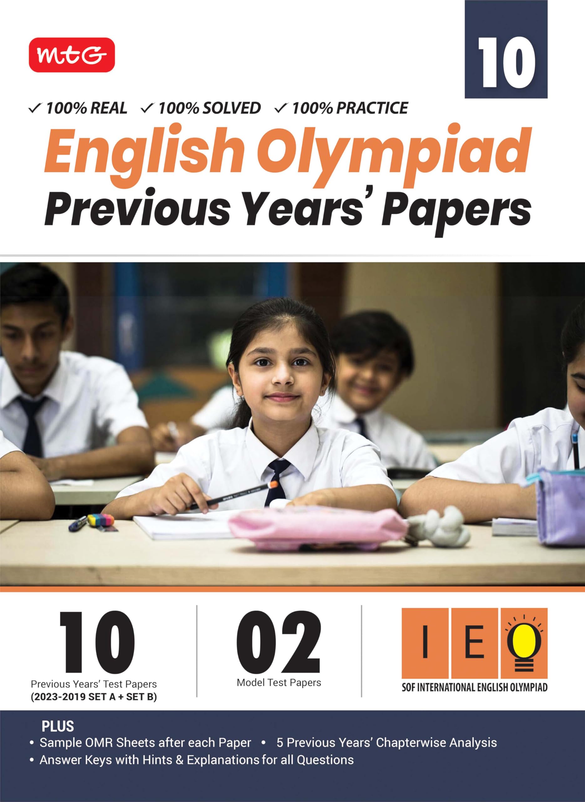 MTG IEO Class10 Olympiad 10 Previous Years Papers (20232019 Set A & B) English with Mock Test Papers  Sample OMR Sheet with C