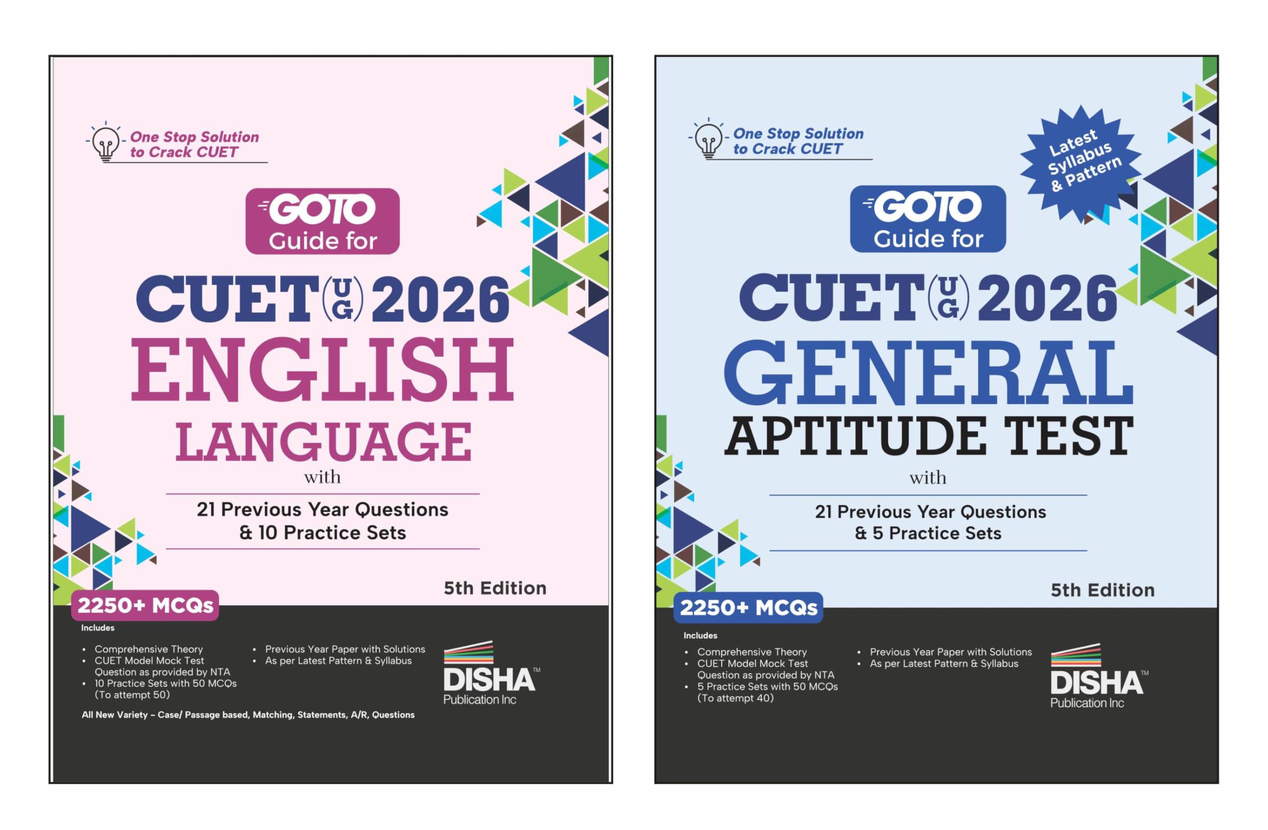Disha Combo (Set Of 2 Books) Goto Guide For Cuet (Ug) 2026 English Language & General Aptitude Test With 21 Previous Year Questi
