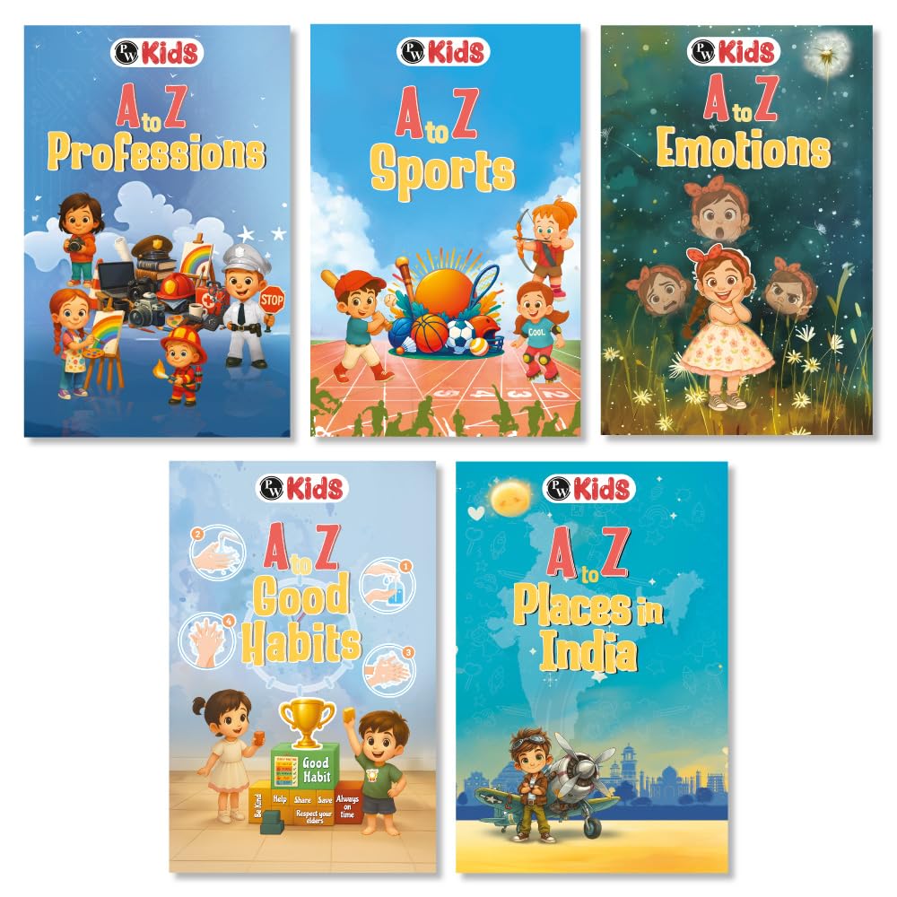 Set of 5 A to Z Reading & Activity Book for Kids, Early Learning Book for 3 7 Years, Learn Good Habits, Emotions, Sports & More