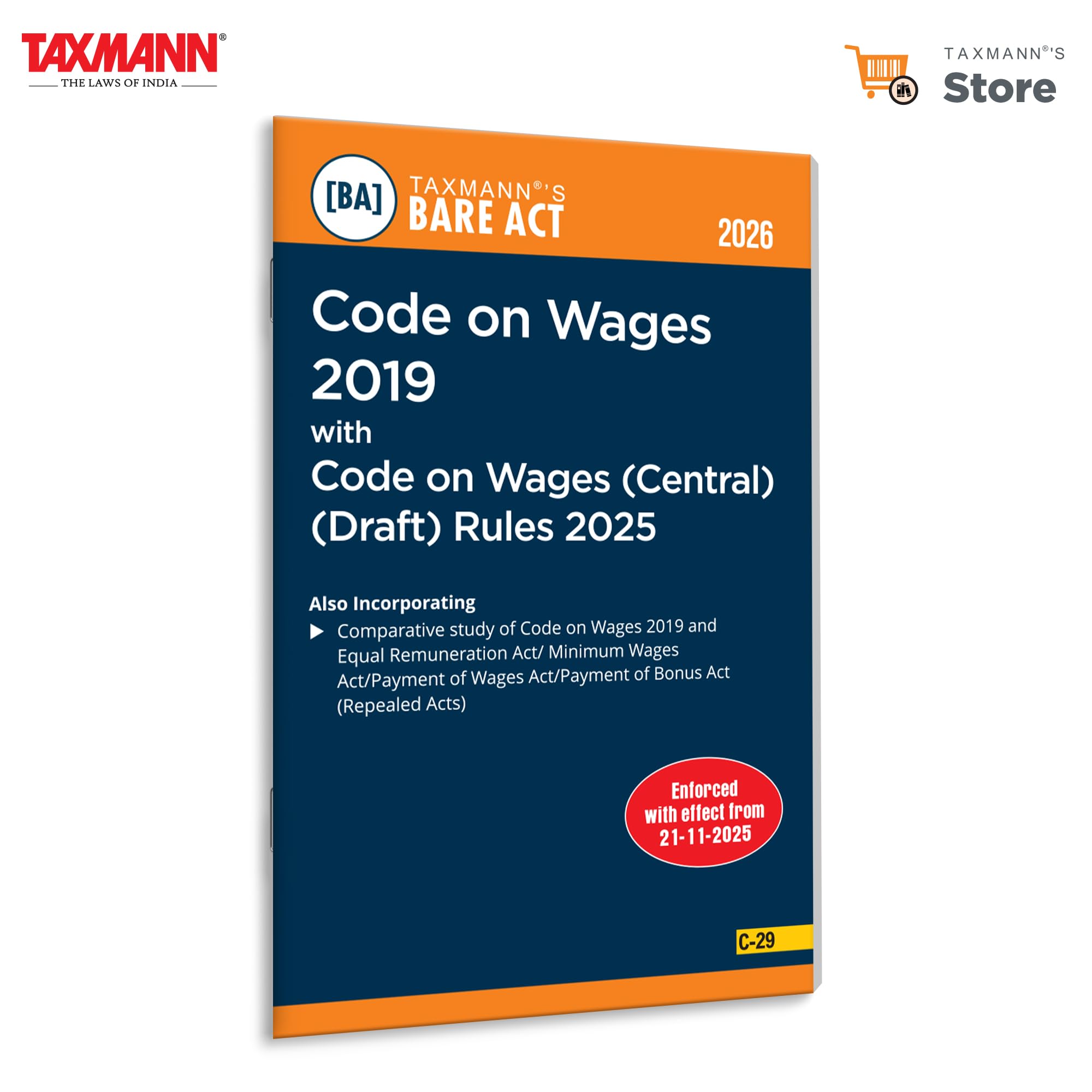 Taxmanns Code on Wages 2019 with Code on Wages (Central) (Draft) Rules 2025 [Bare Act with Comparative Study]  Authoritative 