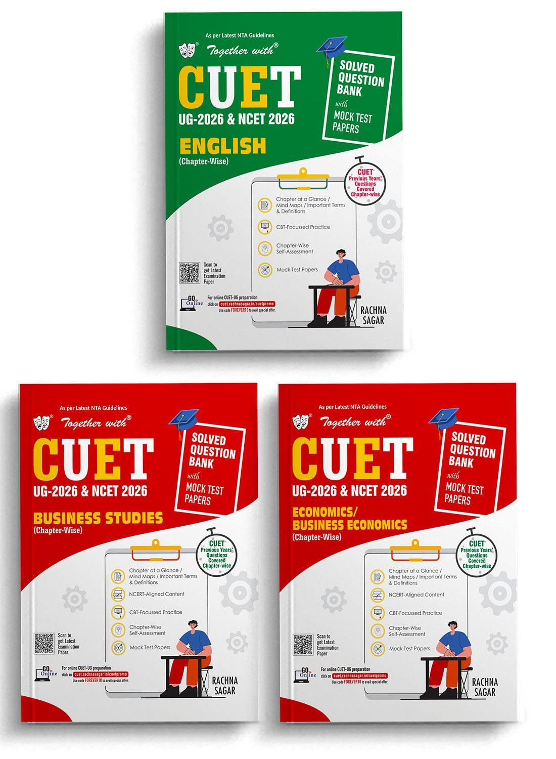 Together with CUET UG & NCET 2026 Question Bank | Combo Set of 3 Books English, Business Studies, Economics / Business Economics