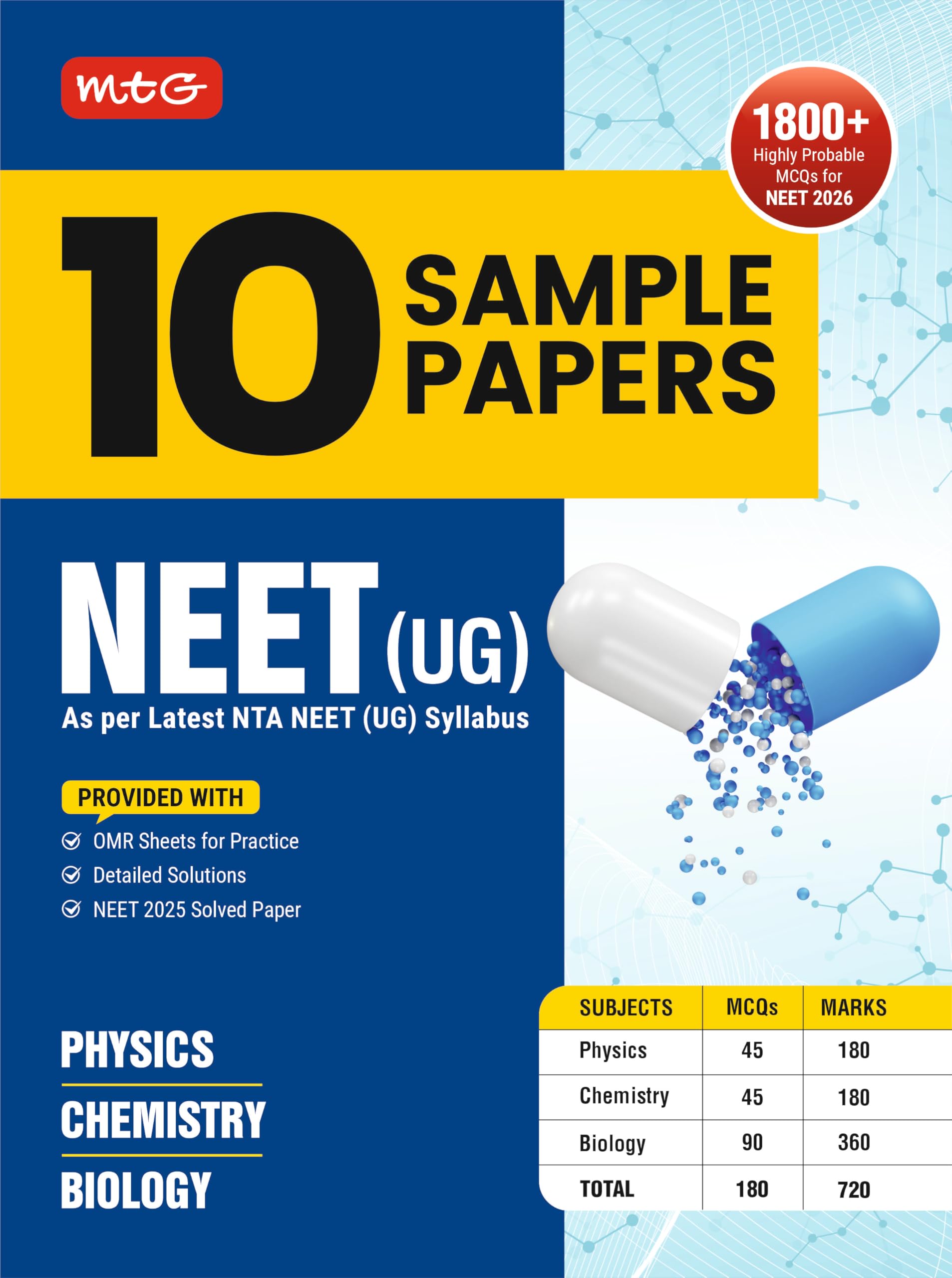 MTG NEET 10 Sample Papers with OMR Sheets For 2026 Exam | NEET Mock Test Papers with Detailed Solutions & Previous Year NEET Sol