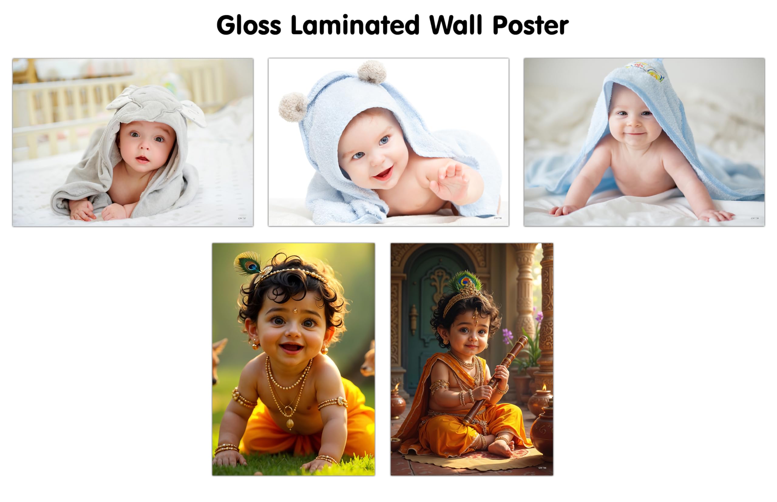 BABY POSTER  1, 2, 3 and KRISHNA BABY POSTER  3 and 4 (GLOSS LAMINATION) : cute baby laminated wall art, adorable baby wall h