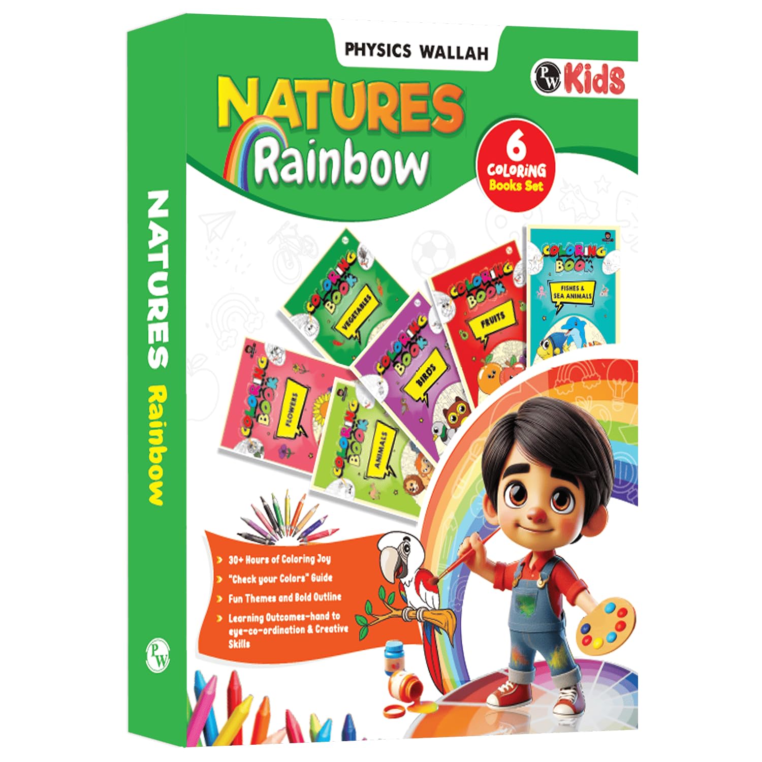 Copy Colour Book For Kids Set Of 6 Books  Animals, Birds, Fishes & Sea Animals, Fruits, Vegetables, Cartoons | 2 To 6 Years Old