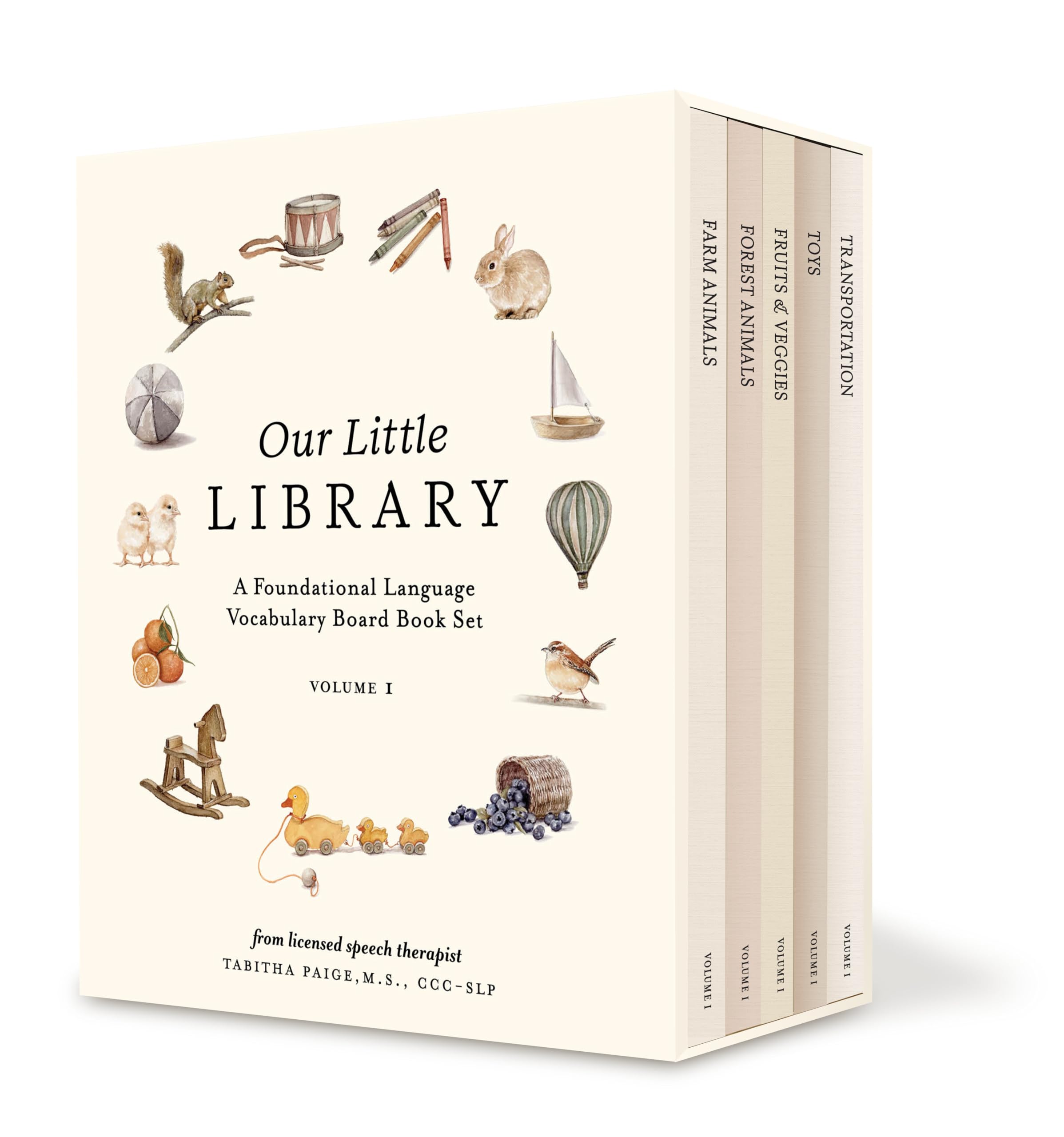 Our Little Library: A Foundational Language Vocabulary Board Book Set for Babies, Including Farm & Forest Animals, Fruits & Vegg