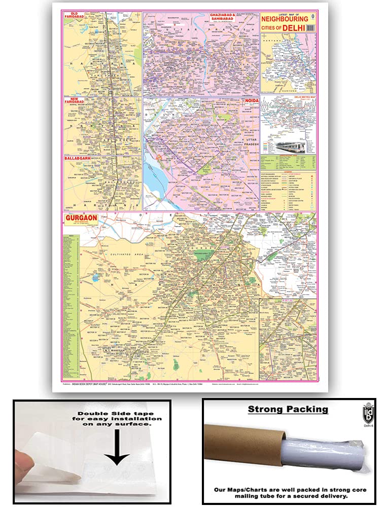 Delhi Ncr Map (Neighbouring Region) English (Size 70 X 100 Cms)|Laminated Both Sides