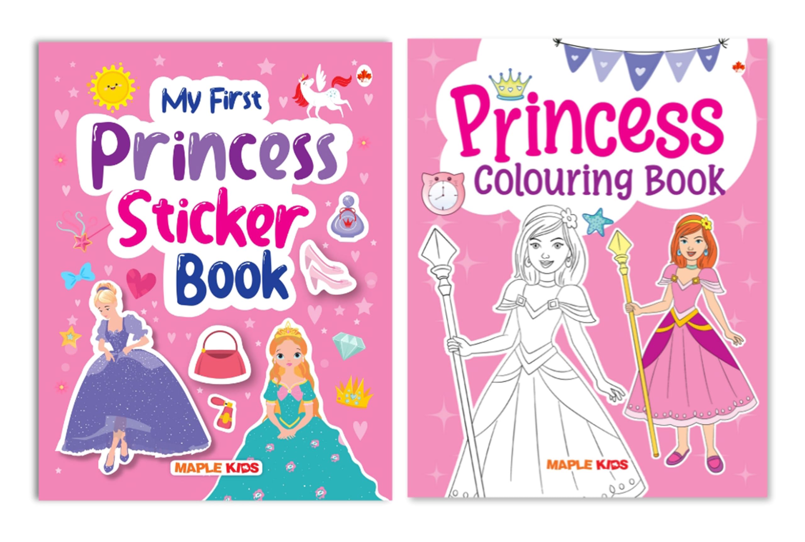 Activity books for Kids (Set of 2 Books)  Princess sticker and Colouring Activity Books  Age 2+  Gift to Children for Paintin