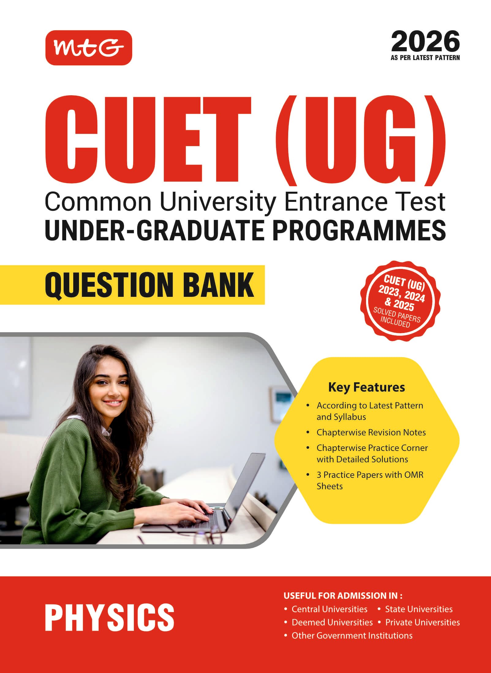 MTG NTA CUET (UG) Question Bank Physics For 2026 Exam | Chapterwise Notes, Practice Papers with OMR Sheets | CUET Books As Per 