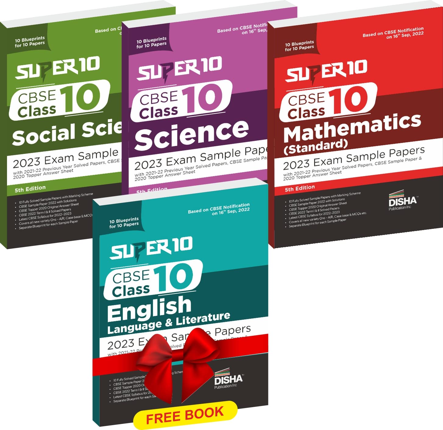 Disha Combo Of Super 10 Cbse Class 10 Science, Social Science & Mathematics With Free English Language & Literature 2023 Exam Sa