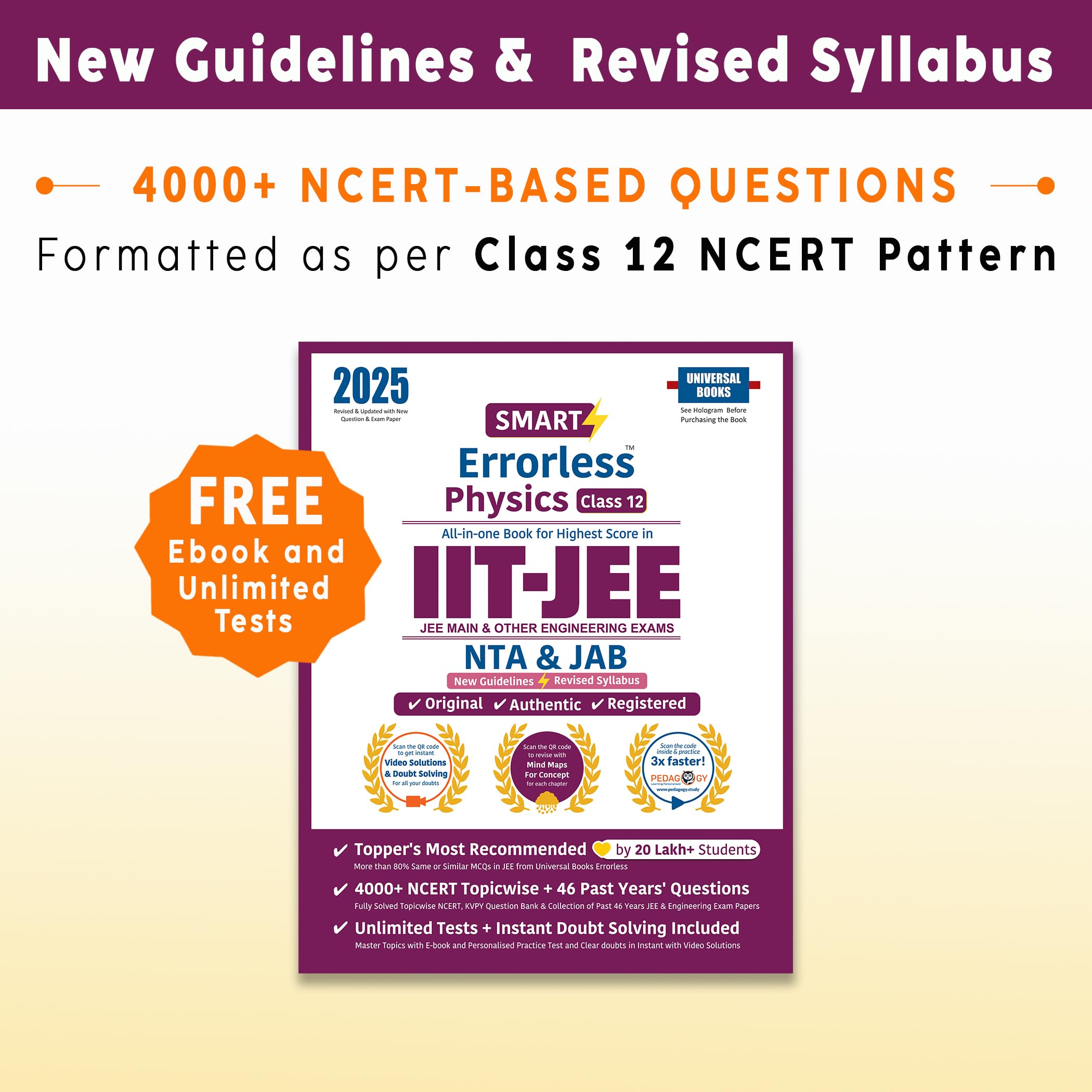Smart Errorless Physics JEE(Main and Advanced) Class 12 (2025)  NCERT Based | 4000+ NCERT & New Pattern Questions | 46 Past Yea