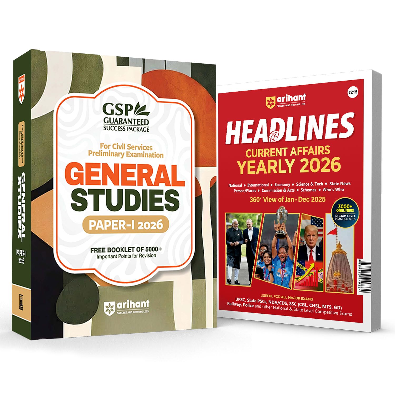 Arihant UPSC IAS Prelims Success Combo 2026 | GS Paper1 (14th Edition) + Headlines Current Affairs Yearly 2026 | 3000+ OneLine