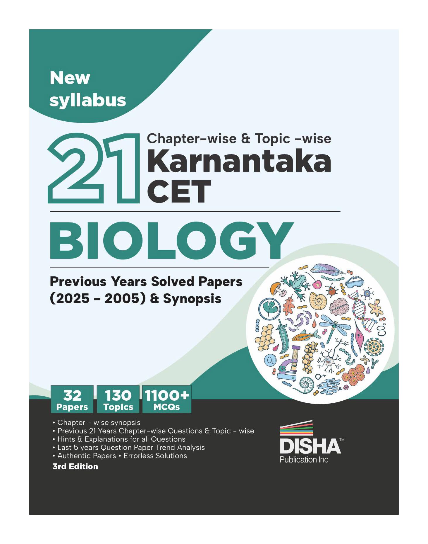 Disha 21 Chapterwise & Topicwise Karnataka CET Biology Previous Year Solved Papers (2025  2005) | KCET PYQs Question Bank | 2
