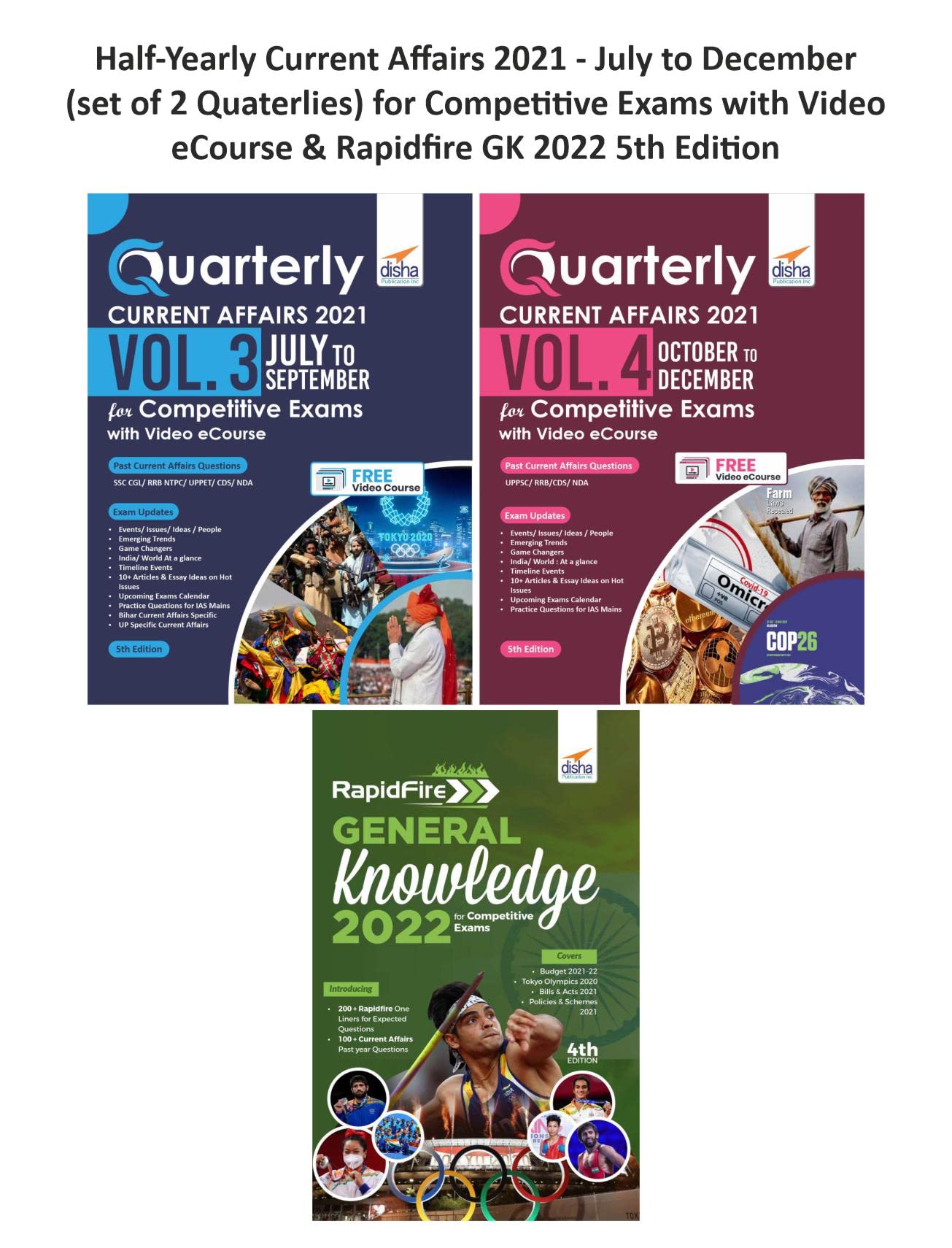 HalfYearly Current Affairs 2021  July To December (Set Of 2 Quaterlies) For Competitive Exams With Video Ecourse & Rapidfire G