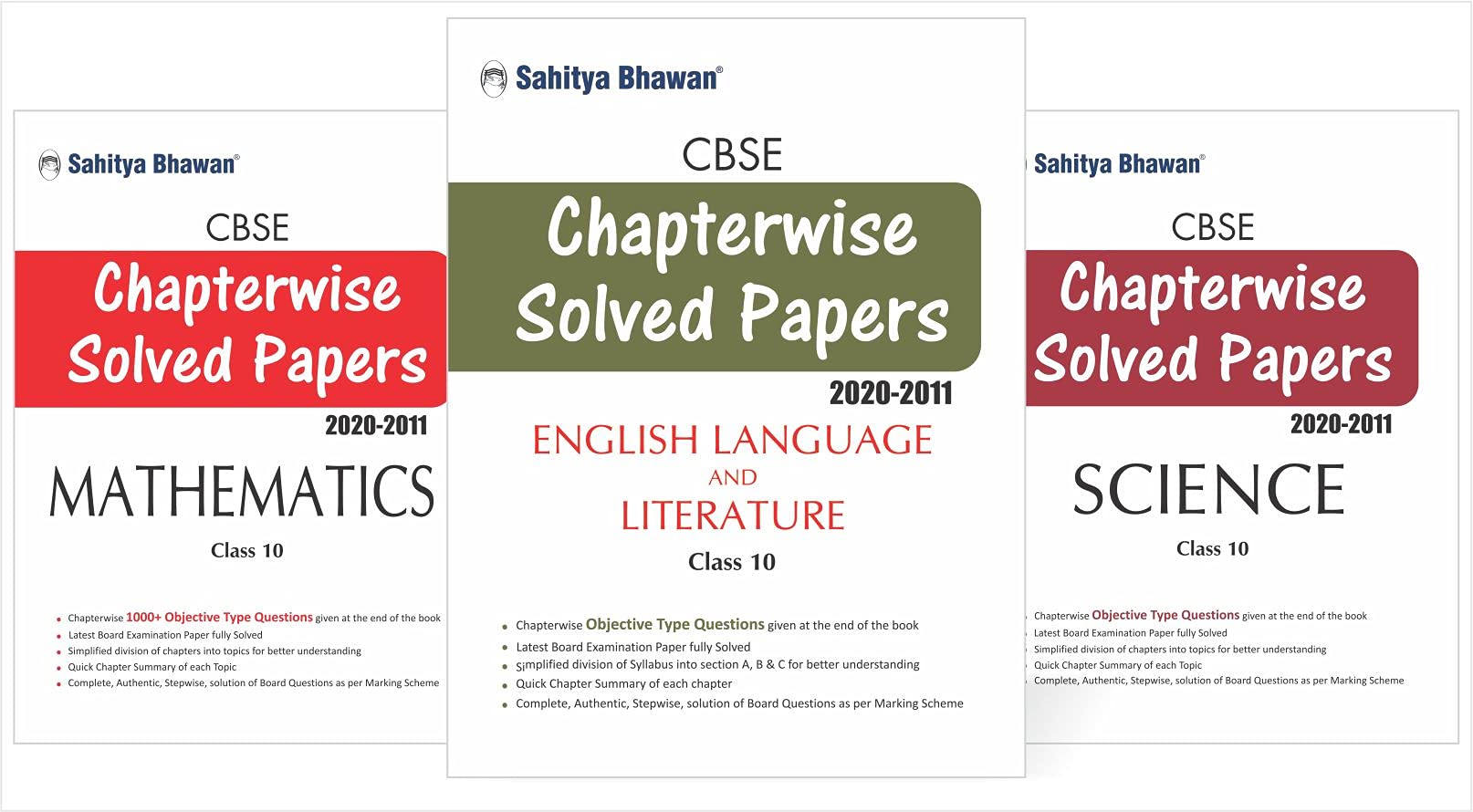Sahitya Bhawan Cbse chapter wise solved papers class 10 combo pack mathematics, science & english books (question bank of last 1