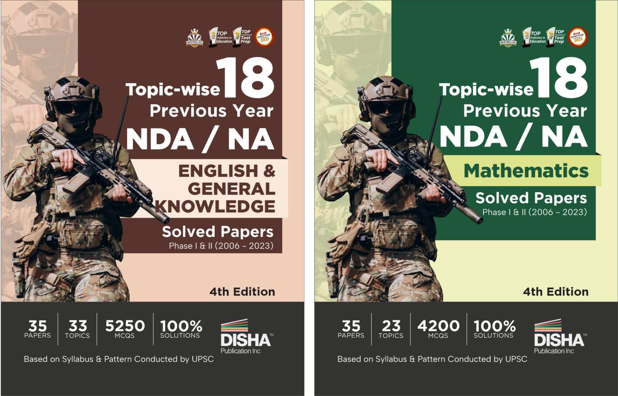 TopicWise 18 Previous Year Nda/ Na Mathematics, English & General Knowledge Solved Papers (2006  2023)  Set Of 2 Books  8Th 