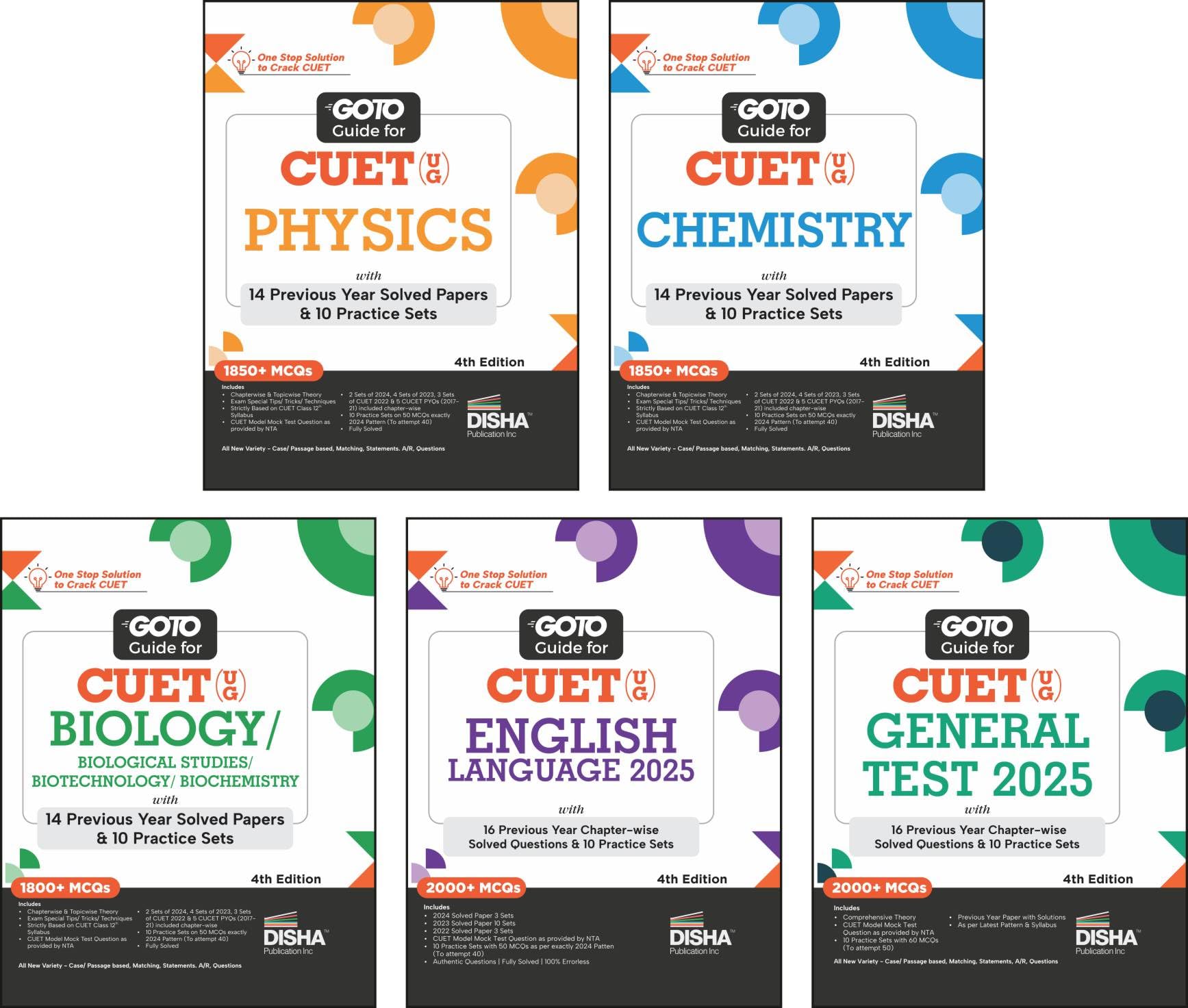 Combo (Set Of 5 Books) Go To Guides For Cuet (Ug) Science Stream  Physics, Chemistry, Biology, English & General Test 3Rd Editi