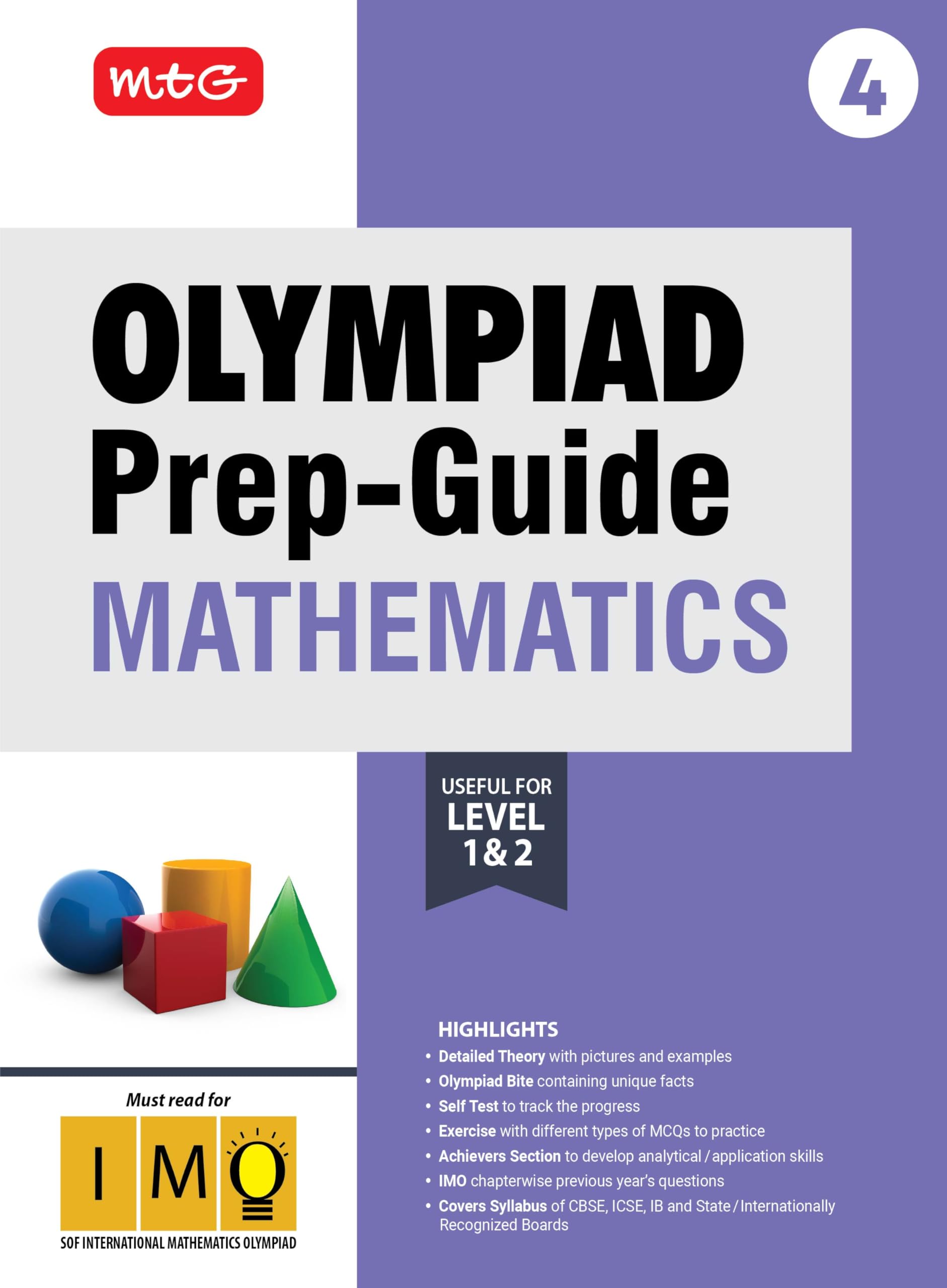 Mtg Olympiad PrepGuide Class 4 Mathematics (Imo)  Detailed Theory, Imo Chapterwise Previous Years Questions With Self Test For